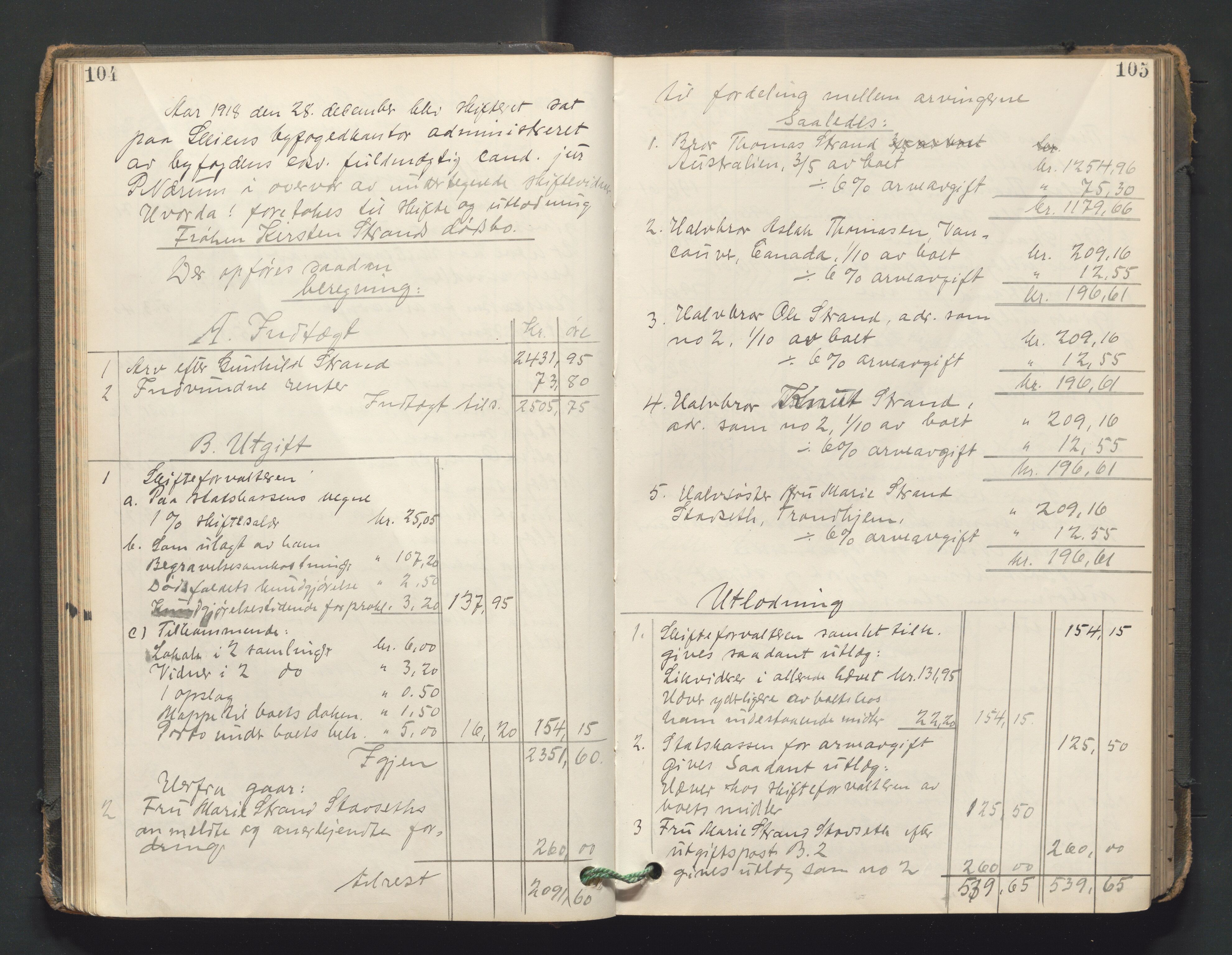 Skien byfogd, AV/SAKO-A-219/H/He/L0004: Skifteutlodningsprotokoll, 1915-1925, p. 104-105