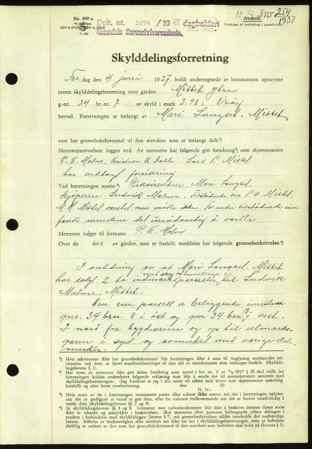 Romsdal sorenskriveri, AV/SAT-A-4149/1/2/2C: Mortgage book no. A12, 1942-1942, Diary no: : 1674/1942