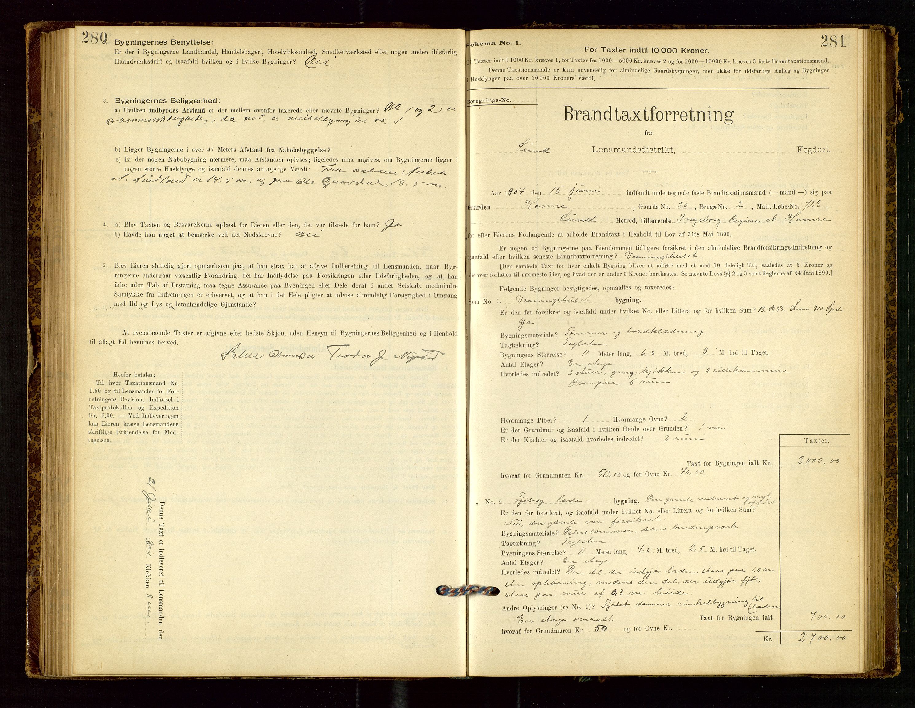Lund lensmannskontor, SAST/A-100303/Gob/L0001: "Brandtakstprotokol", 1894-1907, p. 280-281