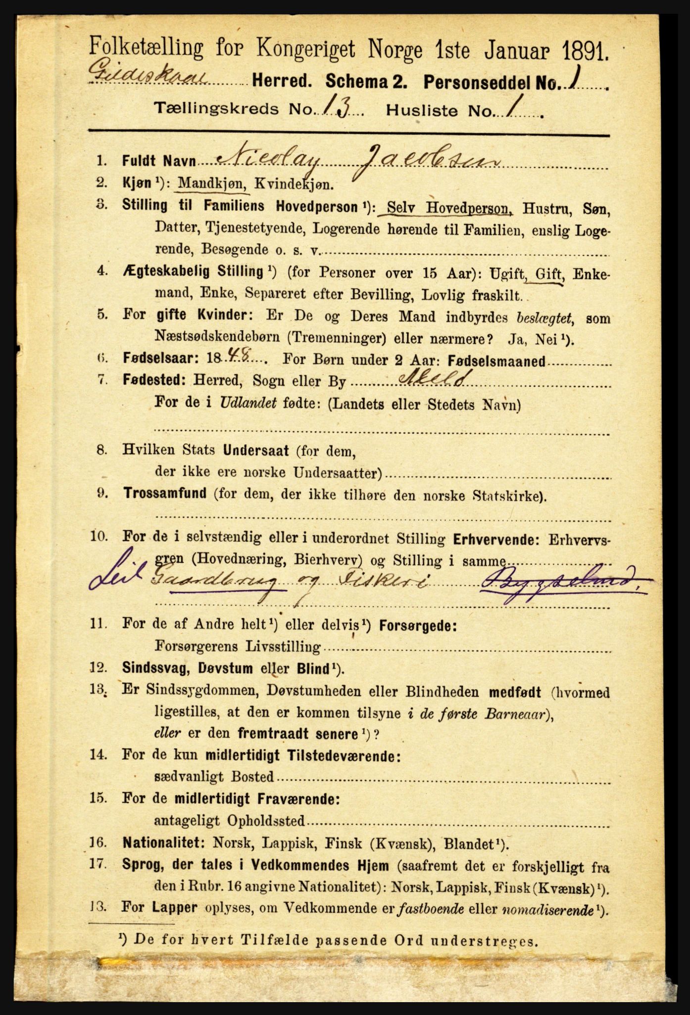 RA, 1891 census for 1838 Gildeskål, 1891, p. 4086