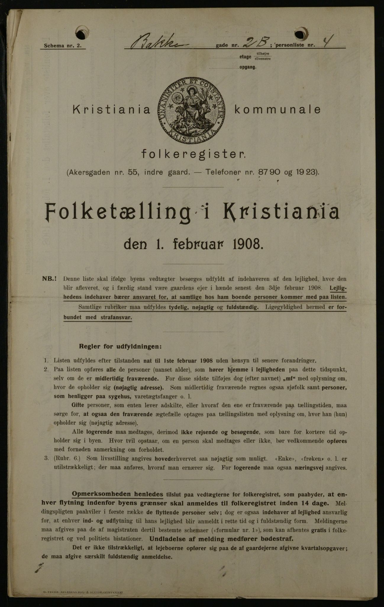 OBA, Municipal Census 1908 for Kristiania, 1908, p. 2746