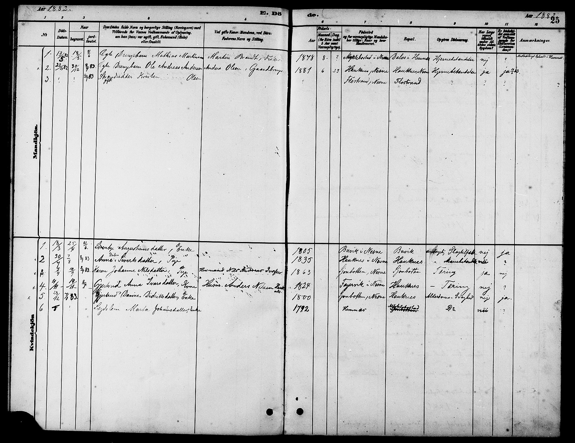 Ministerialprotokoller, klokkerbøker og fødselsregistre - Nordland, AV/SAT-A-1459/838/L0558: Parish register (copy) no. 838C05, 1880-1902, p. 25