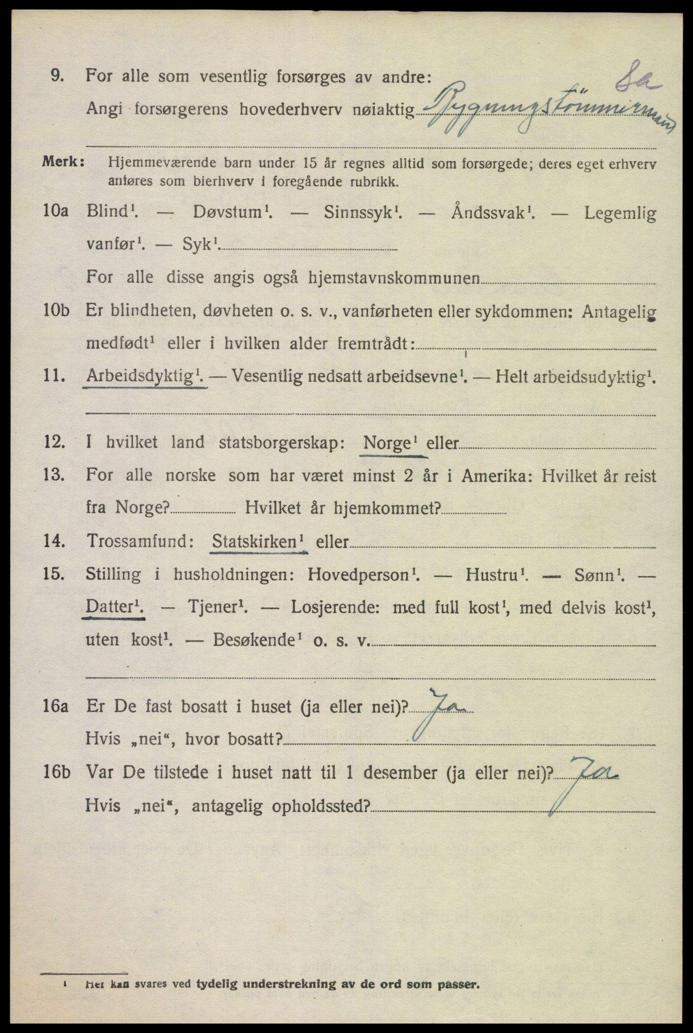 SAK, 1920 census for Oddernes, 1920, p. 6454