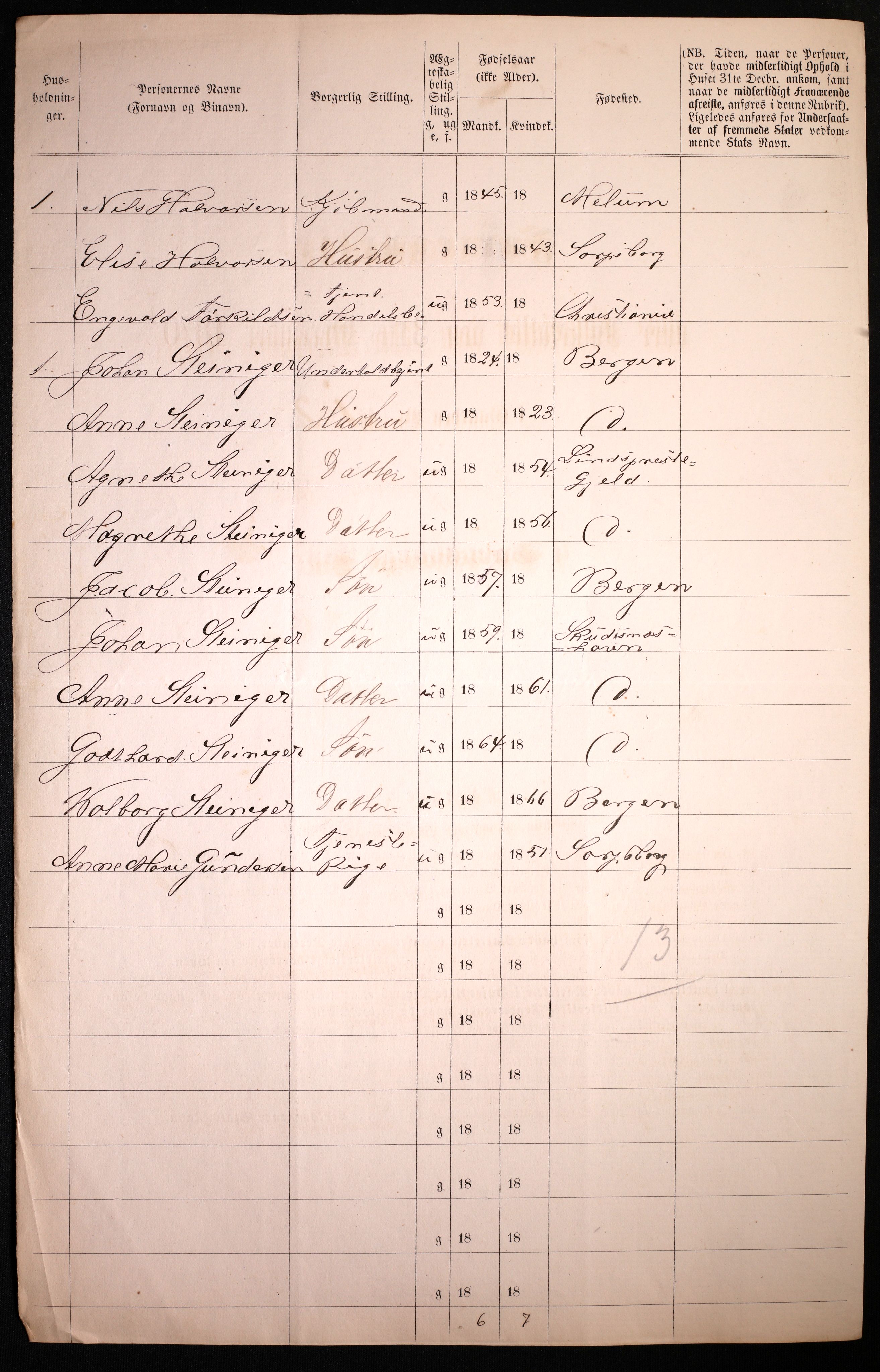 RA, 1870 census for 0102 Sarpsborg, 1870, p. 490