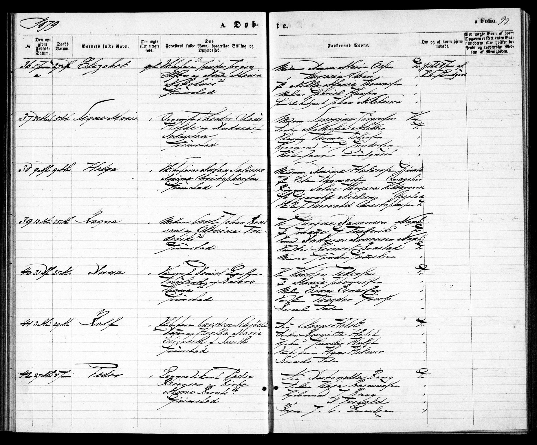 Grimstad sokneprestkontor, AV/SAK-1111-0017/F/Fa/L0002: Parish register (official) no. A 1, 1869-1881, p. 93