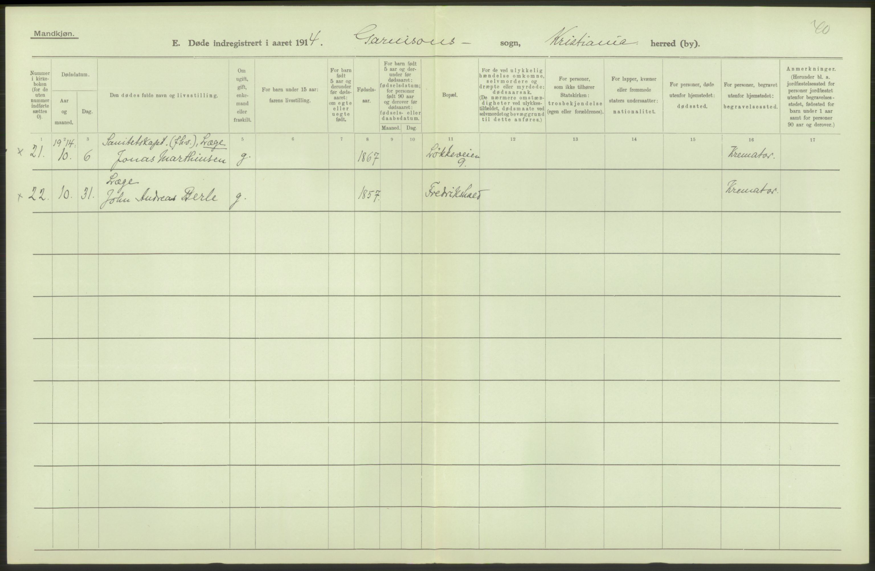 Statistisk sentralbyrå, Sosiodemografiske emner, Befolkning, AV/RA-S-2228/D/Df/Dfb/Dfbd/L0008: Kristiania: Døde, 1914, p. 6