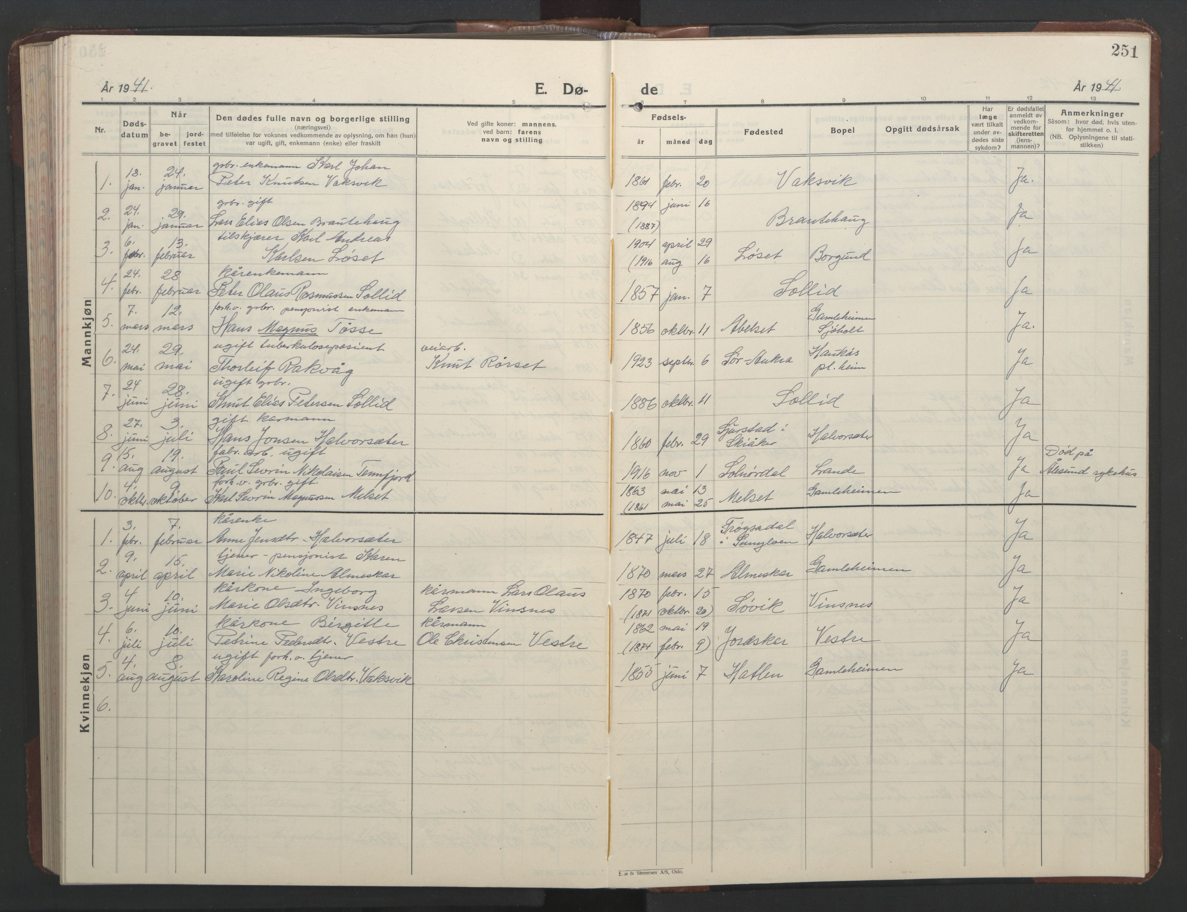 Ministerialprotokoller, klokkerbøker og fødselsregistre - Møre og Romsdal, AV/SAT-A-1454/522/L0329: Parish register (copy) no. 522C08, 1926-1951, p. 251