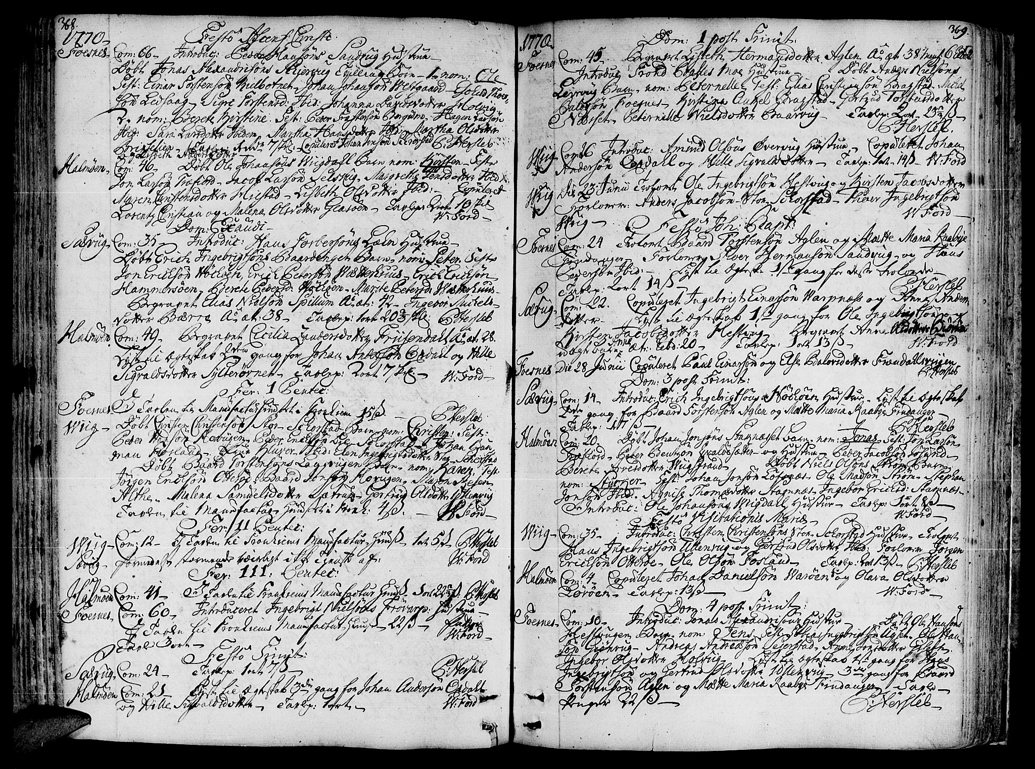 Ministerialprotokoller, klokkerbøker og fødselsregistre - Nord-Trøndelag, SAT/A-1458/773/L0607: Parish register (official) no. 773A01, 1751-1783, p. 368-369