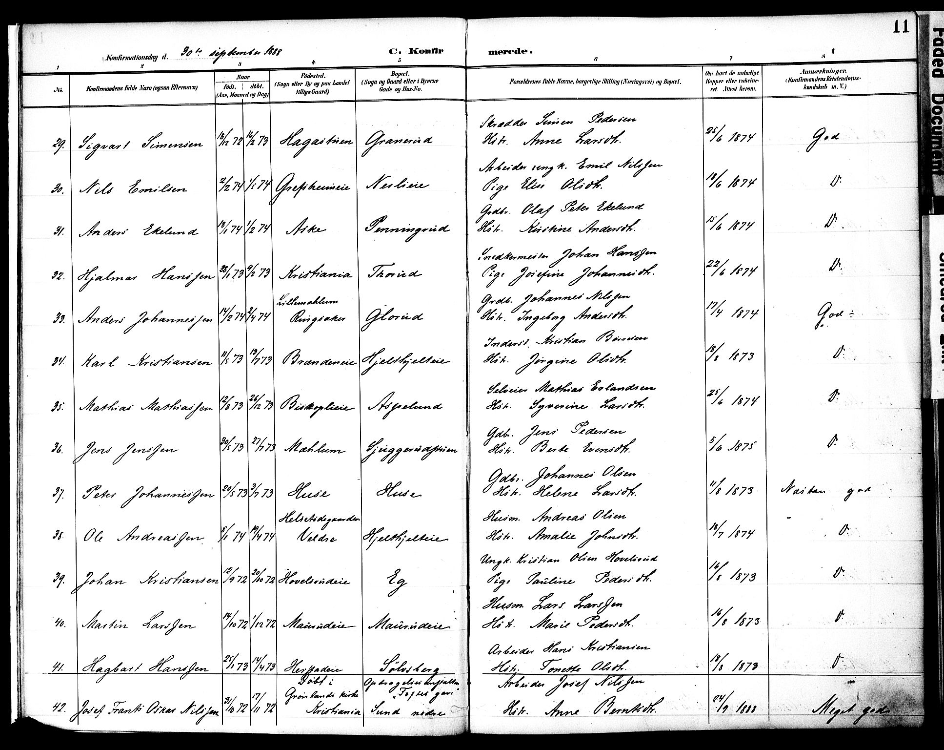 Nes prestekontor, Hedmark, AV/SAH-PREST-020/K/Ka/L0010: Parish register (official) no. 10, 1887-1905, p. 11