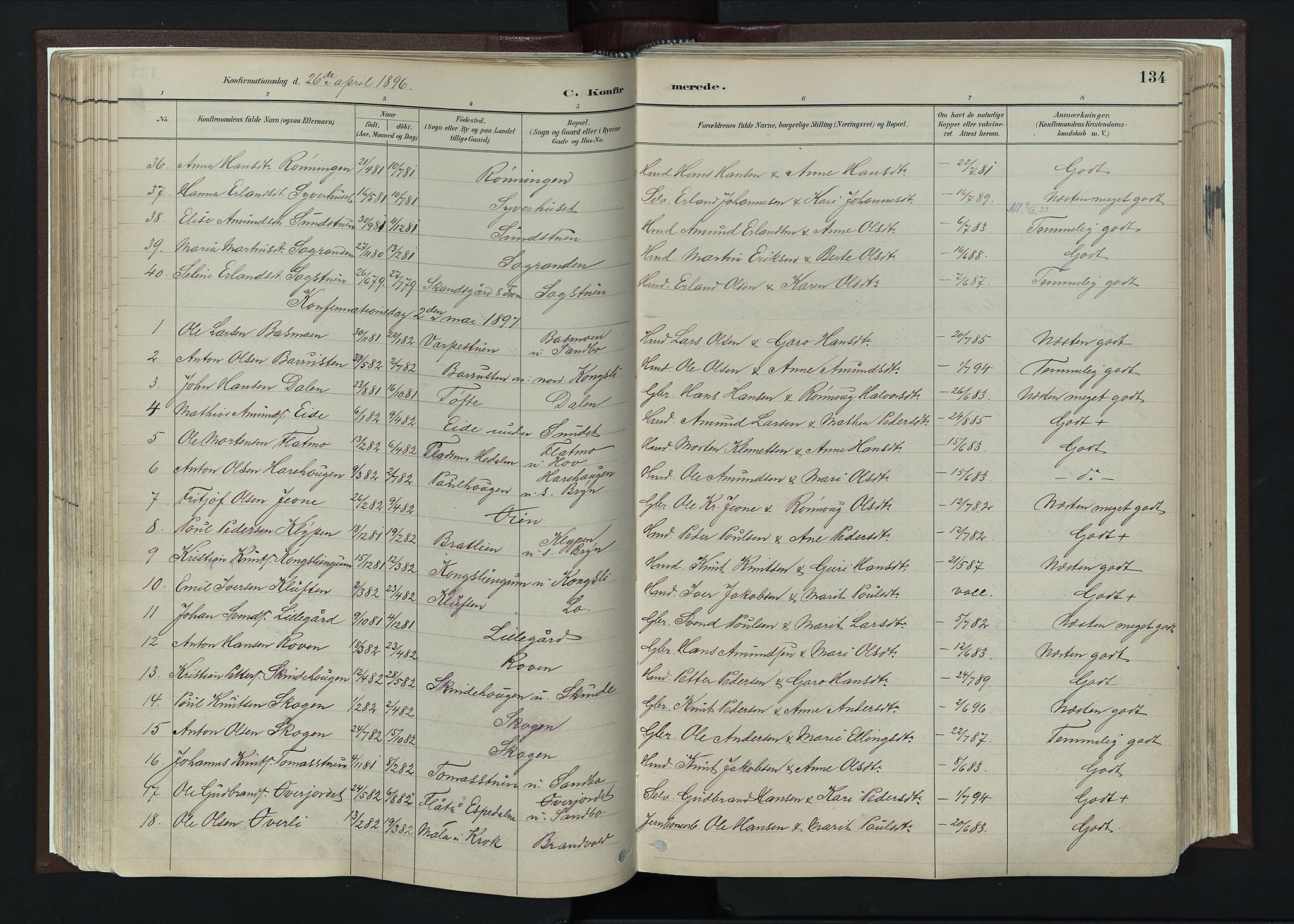 Nord-Fron prestekontor, SAH/PREST-080/H/Ha/Haa/L0004: Parish register (official) no. 4, 1884-1914, p. 134