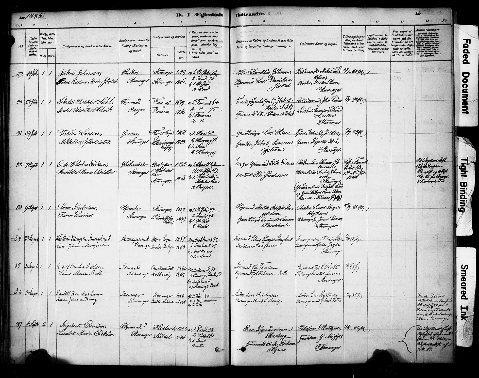 Domkirken sokneprestkontor, SAST/A-101812/001/30/30BA/L0029: Parish register (official) no. A 28, 1878-1904, p. 54
