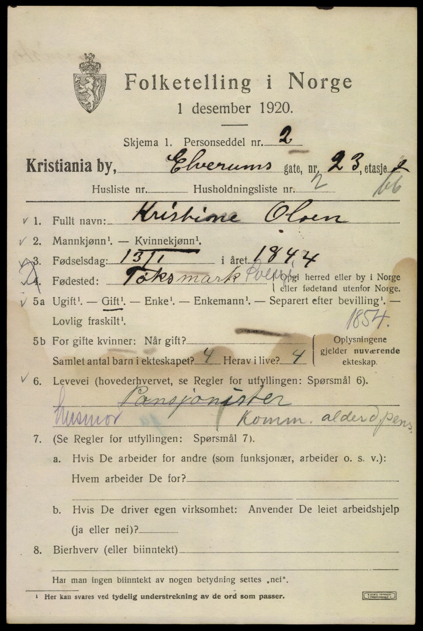 SAO, 1920 census for Kristiania, 1920, p. 215677