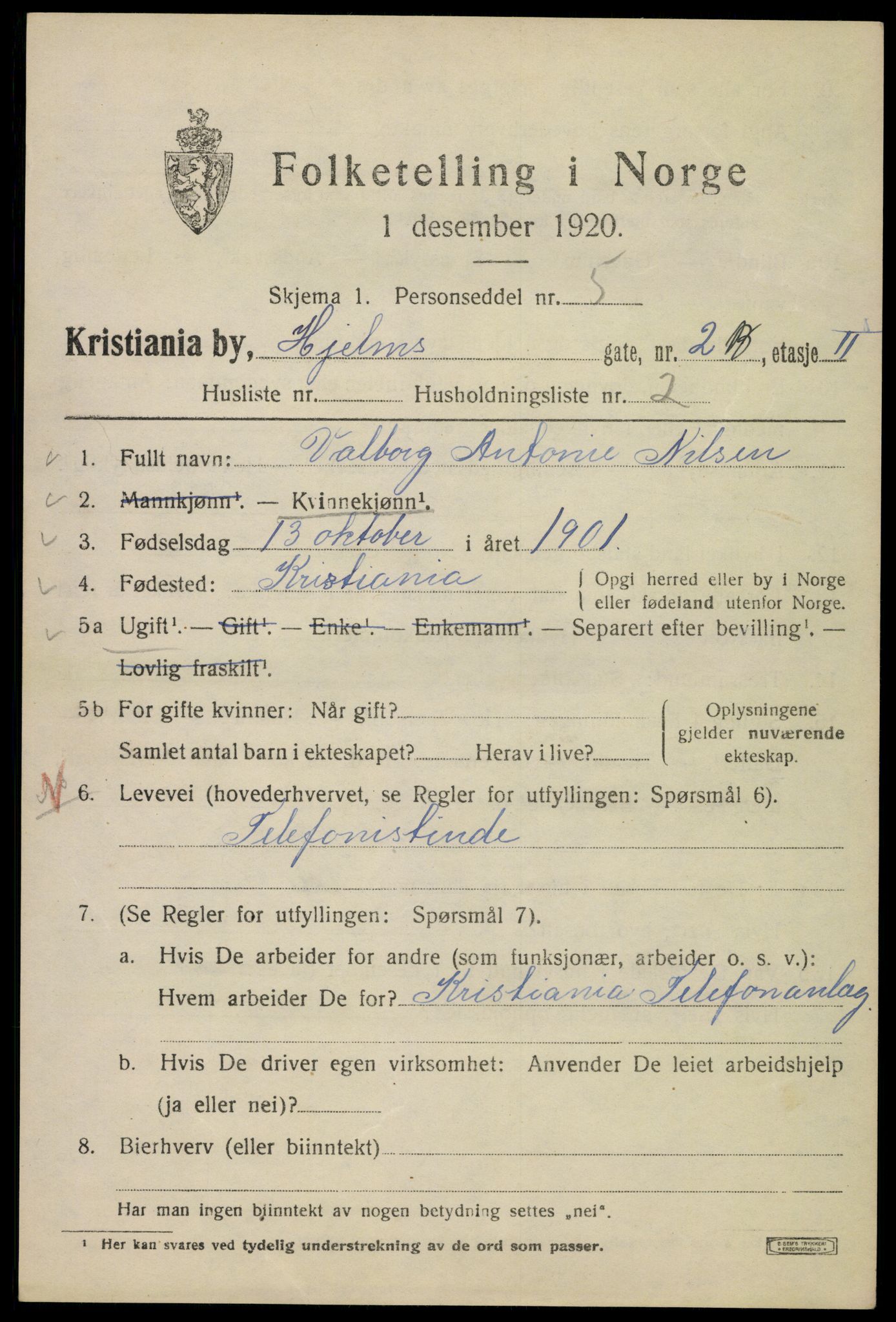 SAO, 1920 census for Kristiania, 1920, p. 294045