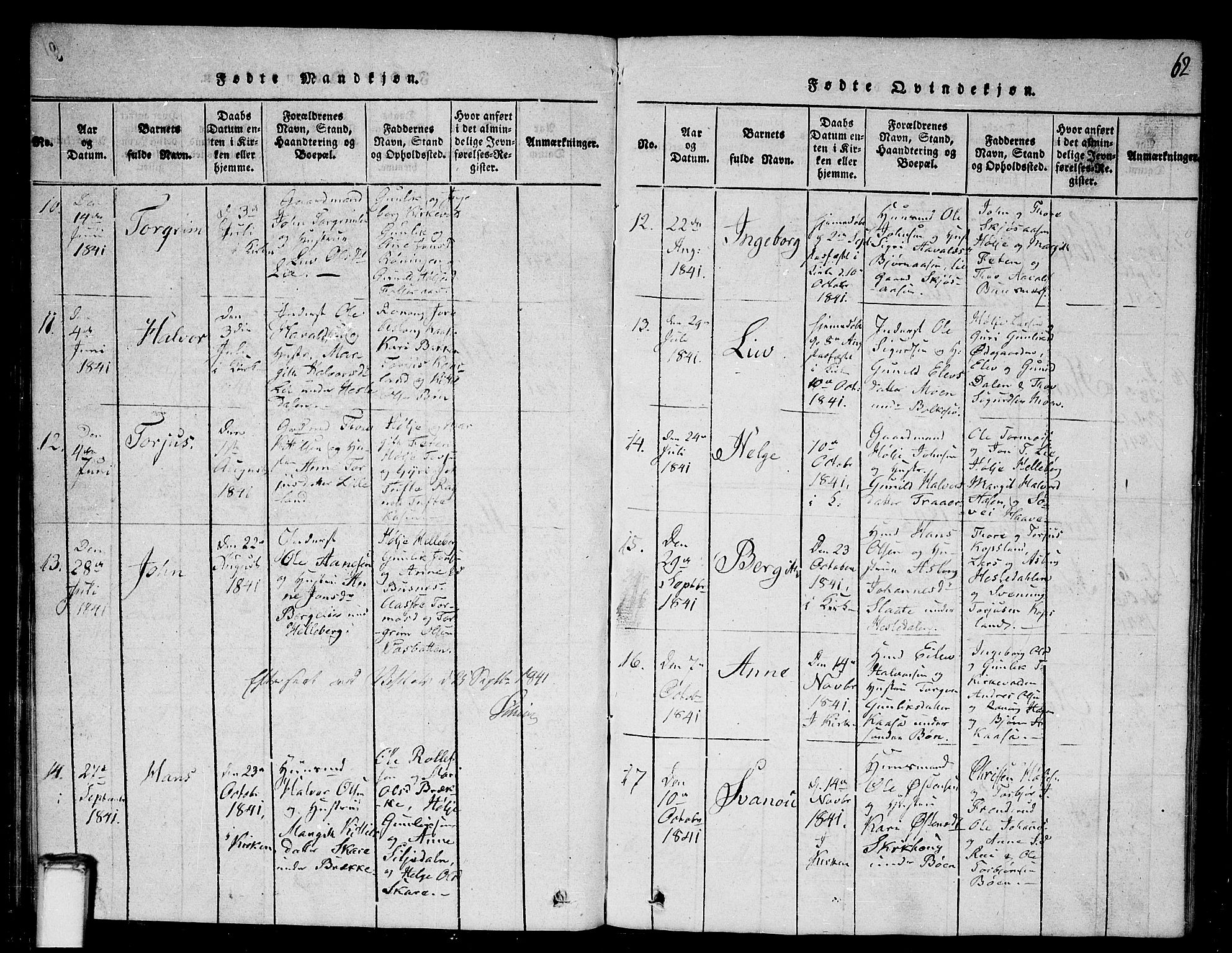 Gransherad kirkebøker, SAKO/A-267/G/Ga/L0001: Parish register (copy) no. I 1, 1815-1842, p. 62