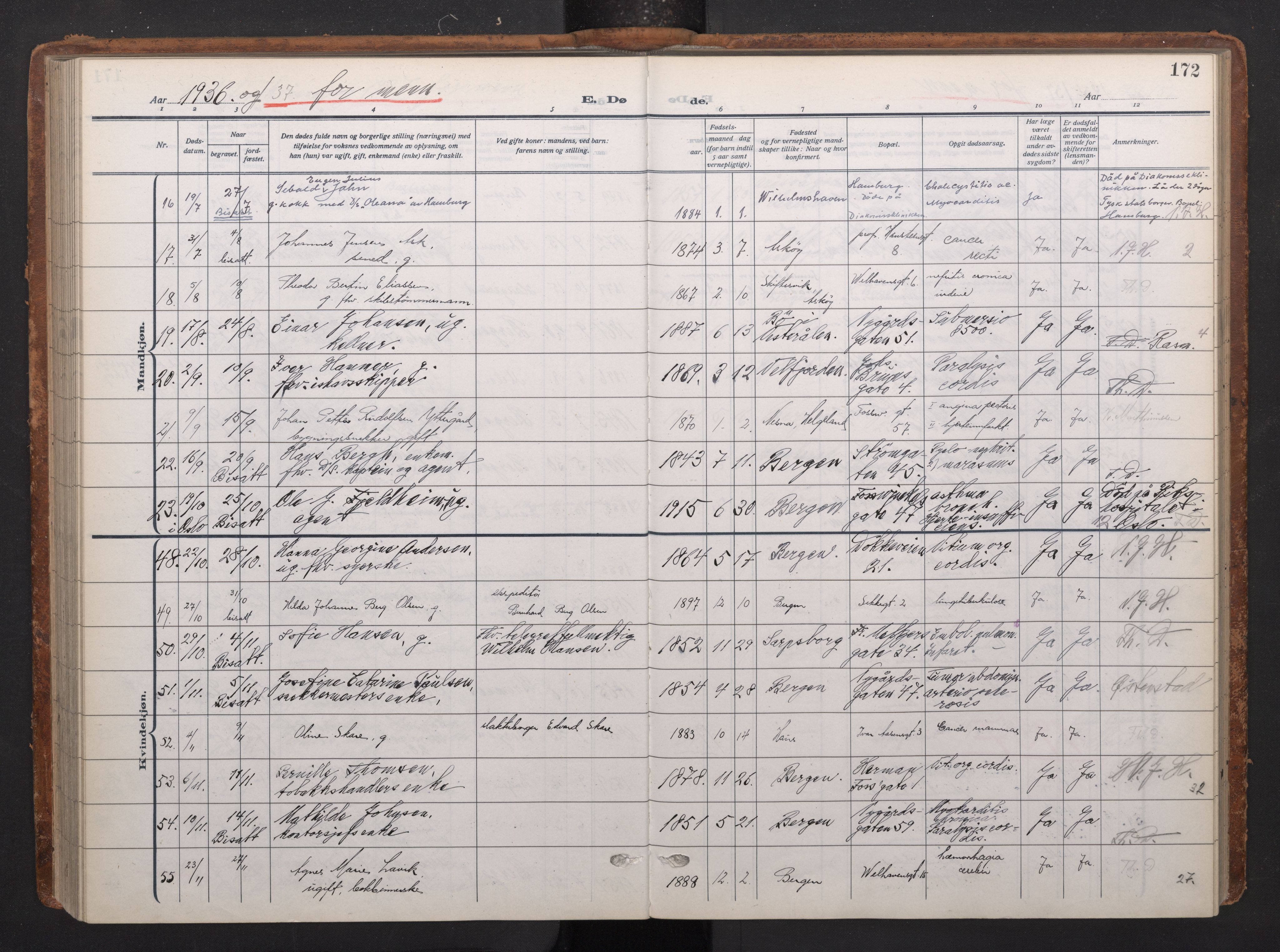 Johanneskirken sokneprestembete, AV/SAB-A-76001/H/Haa/L0020: Parish register (official) no. E 2, 1916-1951, p. 172