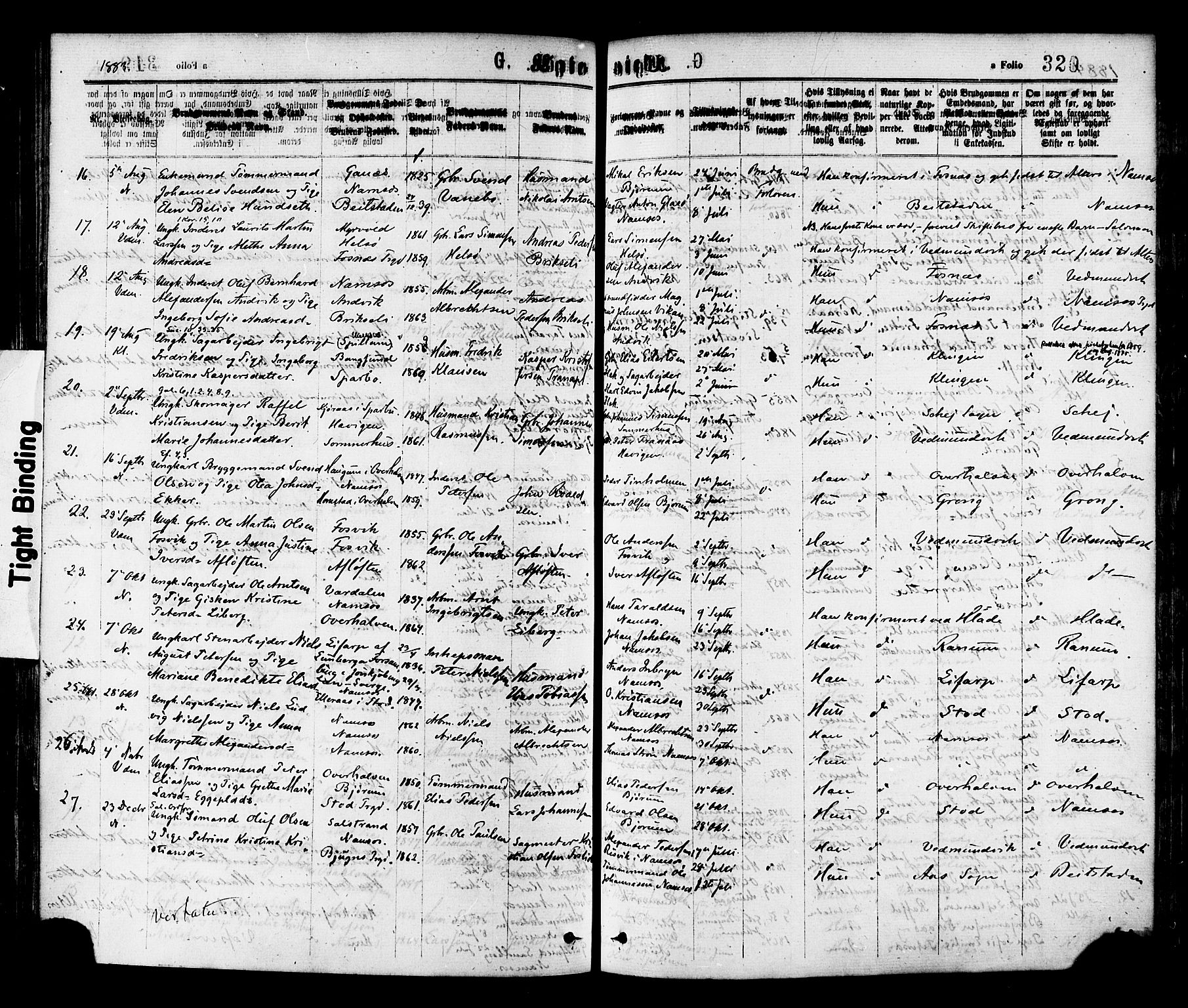 Ministerialprotokoller, klokkerbøker og fødselsregistre - Nord-Trøndelag, AV/SAT-A-1458/768/L0572: Parish register (official) no. 768A07, 1874-1886, p. 320