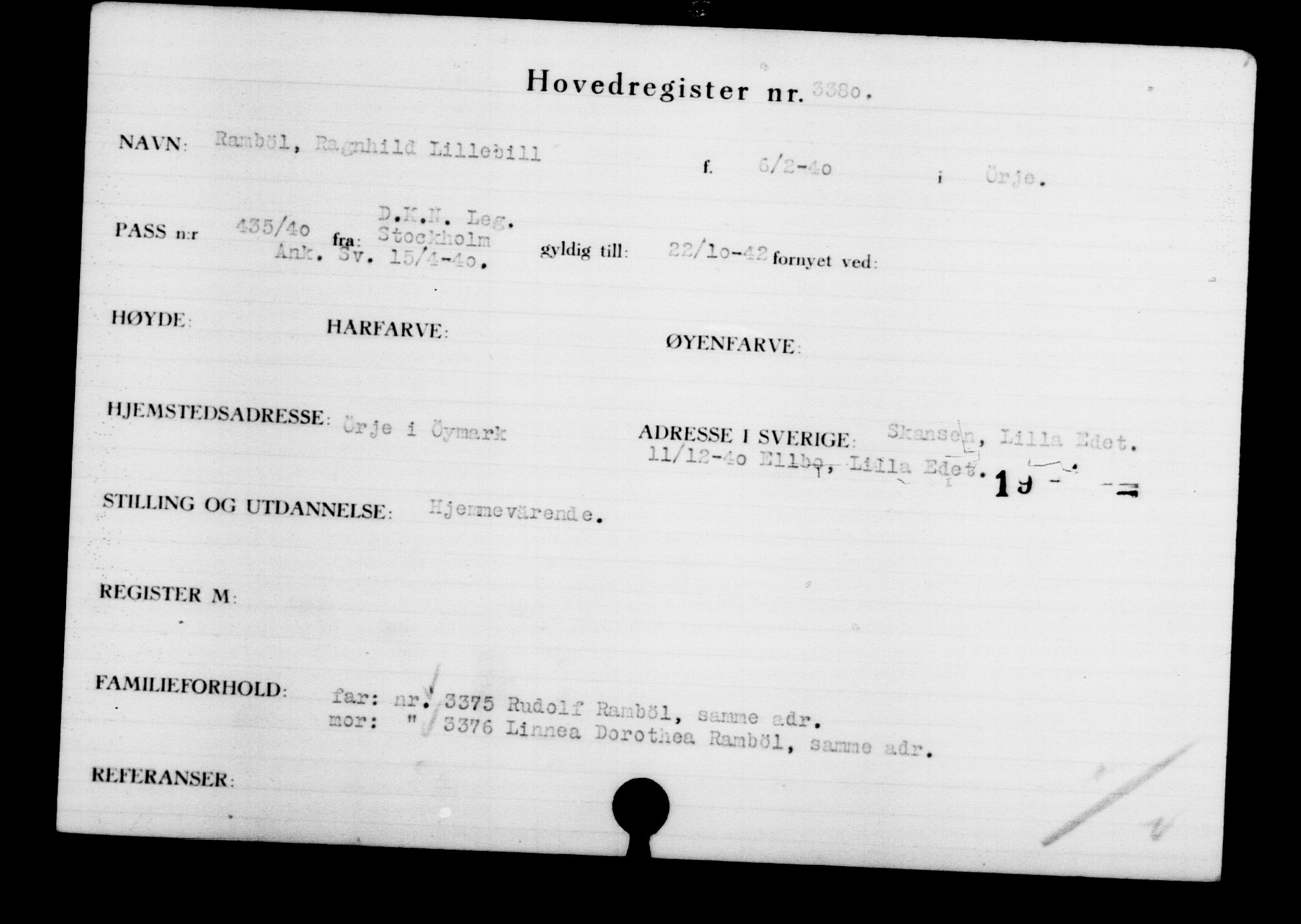 Den Kgl. Norske Legasjons Flyktningskontor, RA/S-6753/V/Va/L0003: Kjesäterkartoteket.  Flyktningenr. 2001-3495, 1940-1945, p. 1874