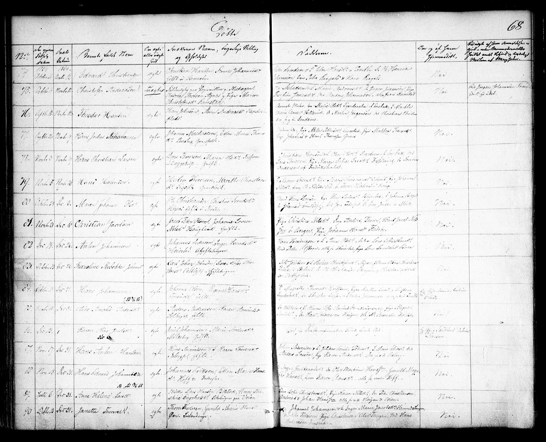 Spydeberg prestekontor Kirkebøker, AV/SAO-A-10924/F/Fa/L0005: Parish register (official) no. I 5, 1842-1862, p. 68