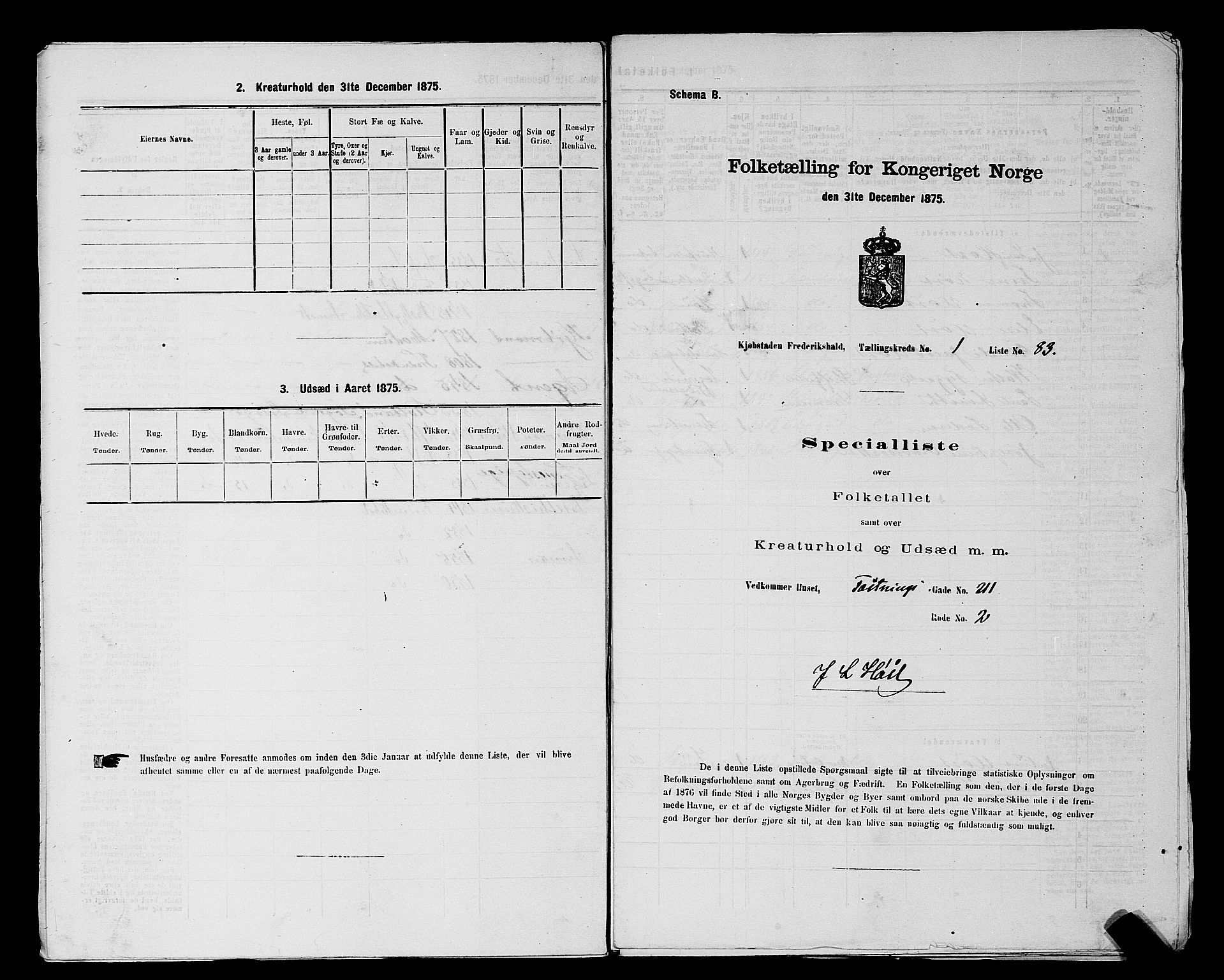 RA, 1875 census for 0101P Fredrikshald, 1875, p. 195