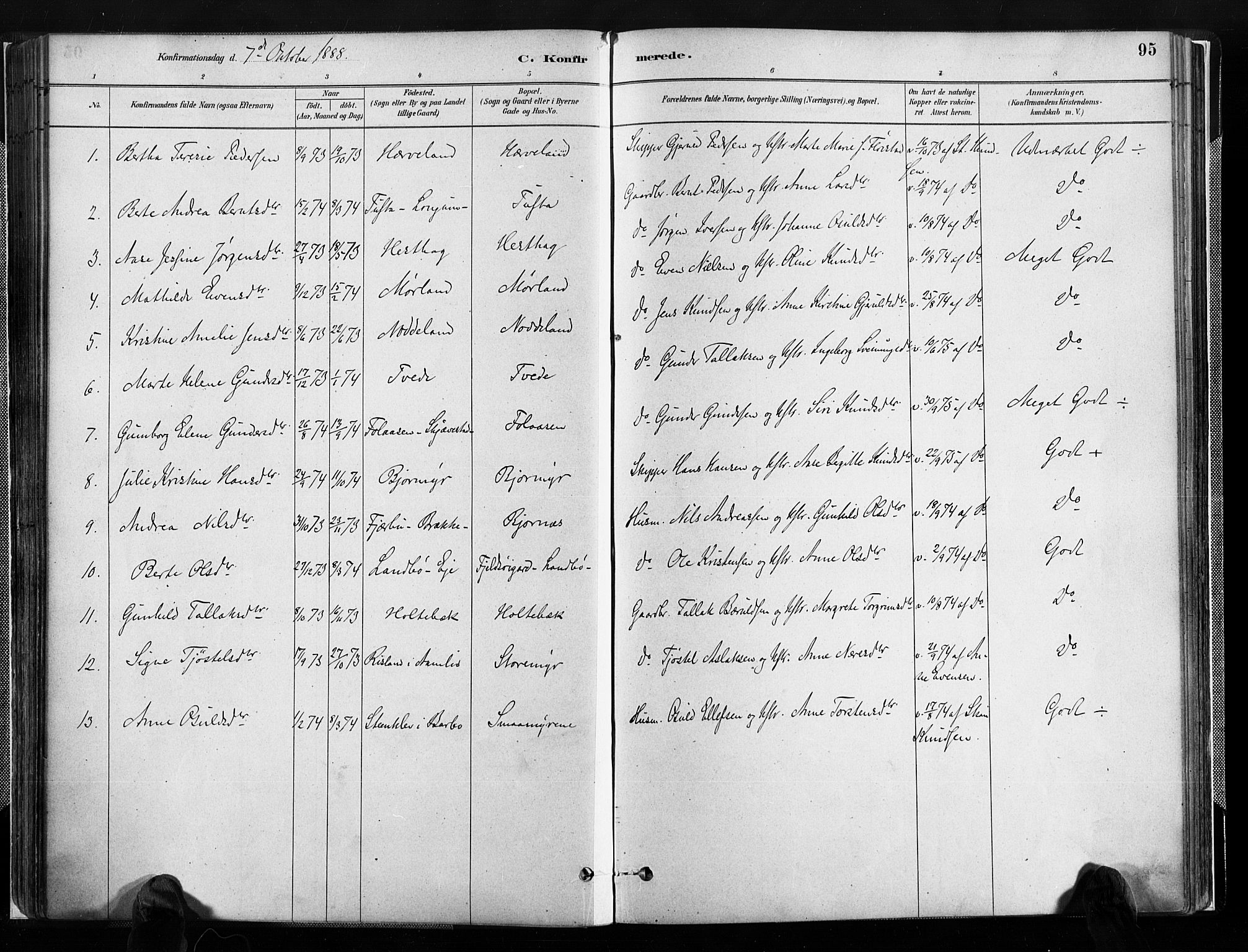 Austre Moland sokneprestkontor, SAK/1111-0001/F/Fa/Faa/L0010: Parish register (official) no. A 10, 1880-1904, p. 95