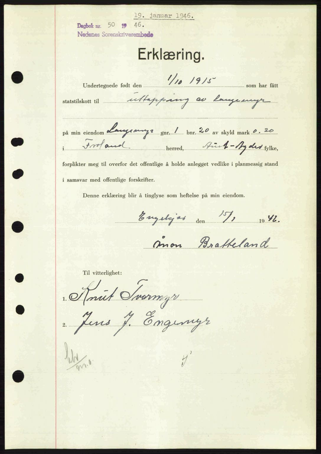 Nedenes sorenskriveri, AV/SAK-1221-0006/G/Gb/Gba/L0054: Mortgage book no. A6c, 1946-1946, Diary no: : 50/1946