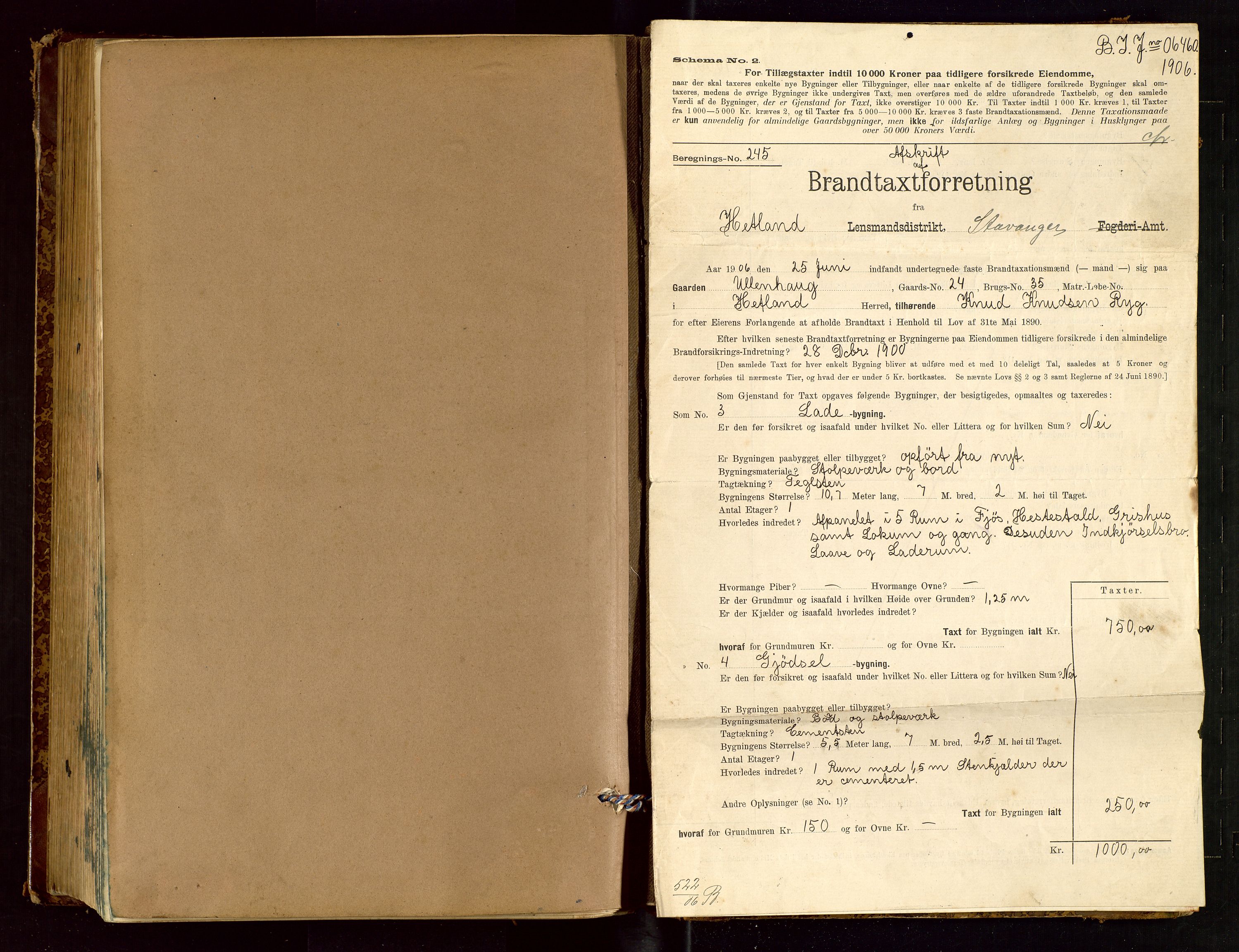 Hetland lensmannskontor, AV/SAST-A-100101/Gob/L0001: "Brandtaxationsprotokol", 1895-1918