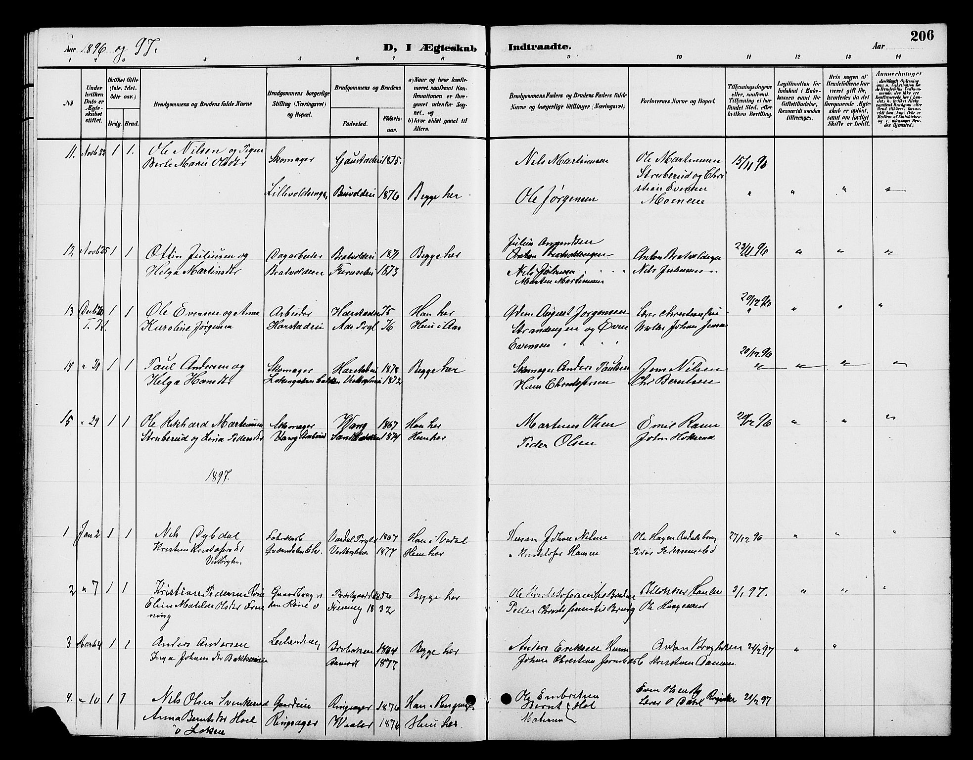 Romedal prestekontor, SAH/PREST-004/L/L0012: Parish register (copy) no. 12, 1896-1914, p. 206
