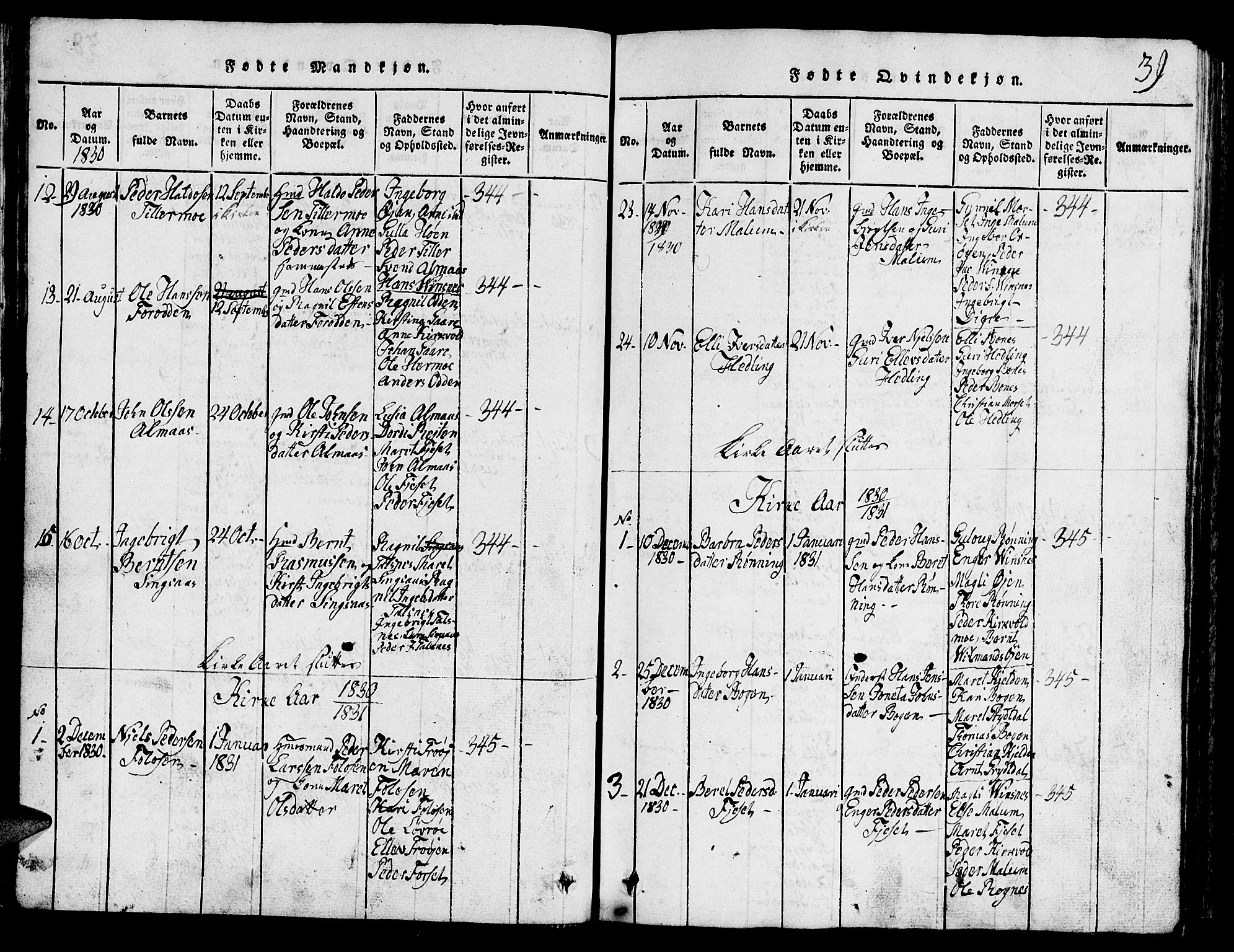 Ministerialprotokoller, klokkerbøker og fødselsregistre - Sør-Trøndelag, SAT/A-1456/688/L1026: Parish register (copy) no. 688C01, 1817-1860, p. 39