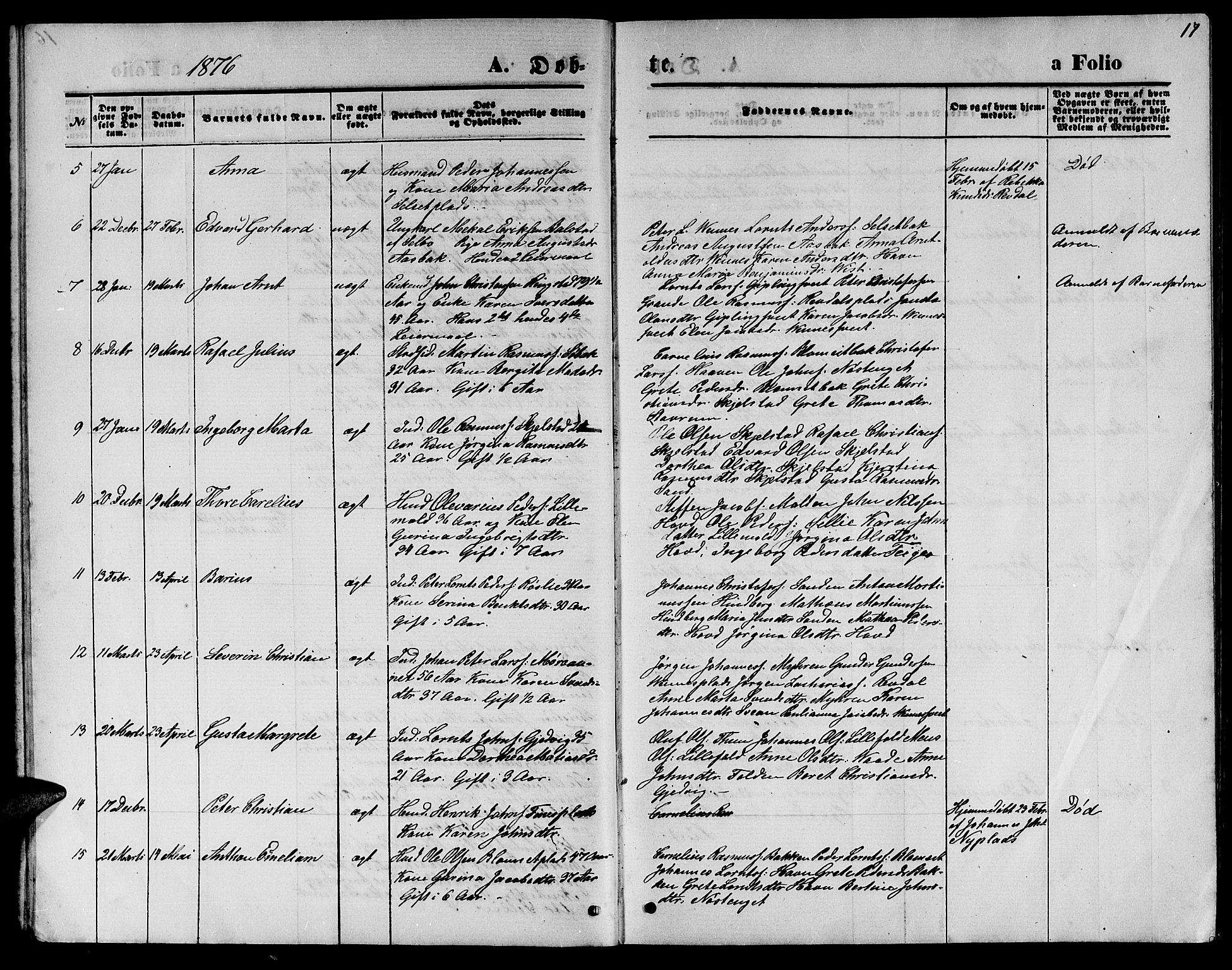 Ministerialprotokoller, klokkerbøker og fødselsregistre - Nord-Trøndelag, SAT/A-1458/744/L0422: Parish register (copy) no. 744C01, 1871-1885, p. 17