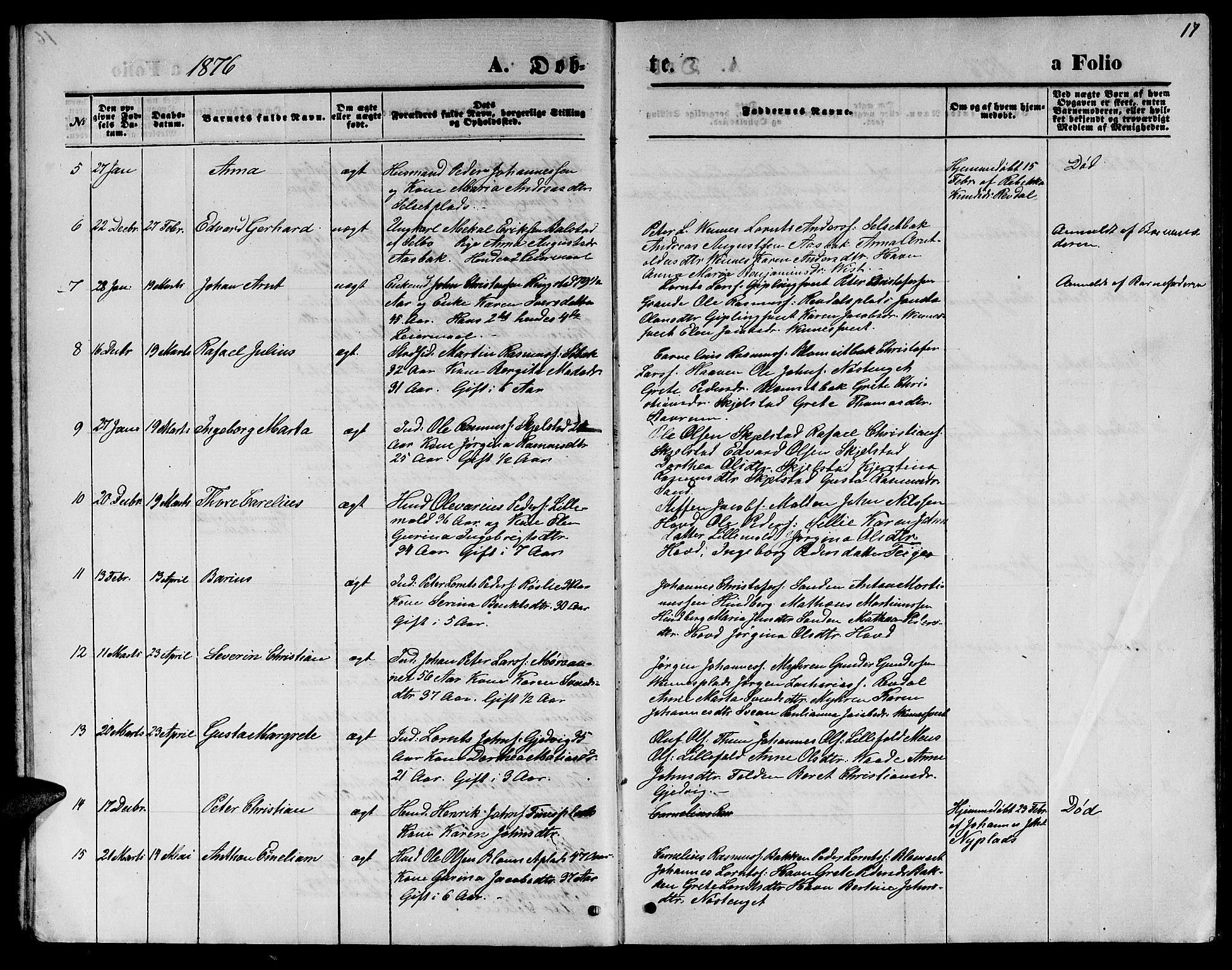 Ministerialprotokoller, klokkerbøker og fødselsregistre - Nord-Trøndelag, AV/SAT-A-1458/744/L0422: Parish register (copy) no. 744C01, 1871-1885, p. 17