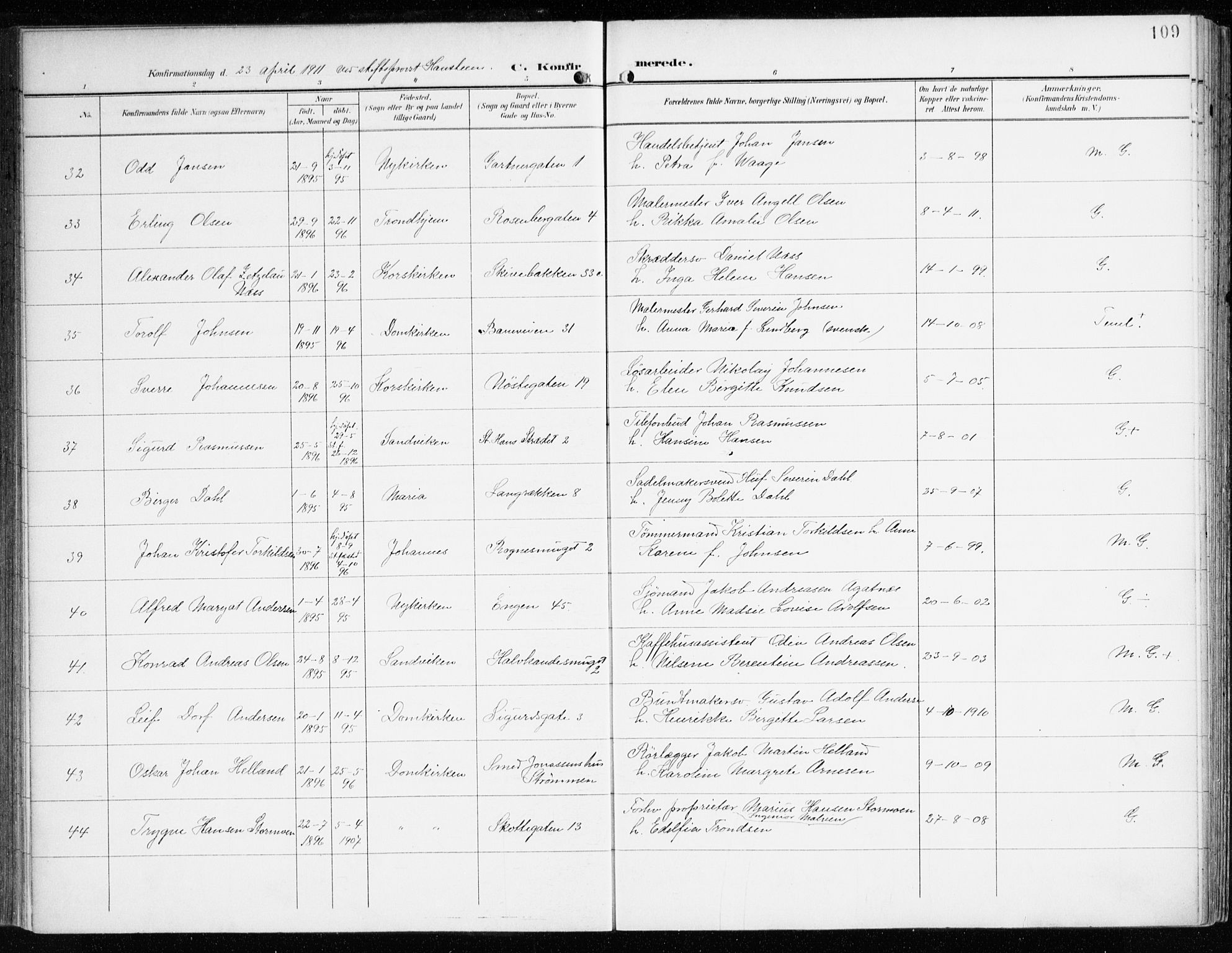 Domkirken sokneprestembete, AV/SAB-A-74801/H/Haa/L0031: Parish register (official) no. C 6, 1898-1915, p. 109