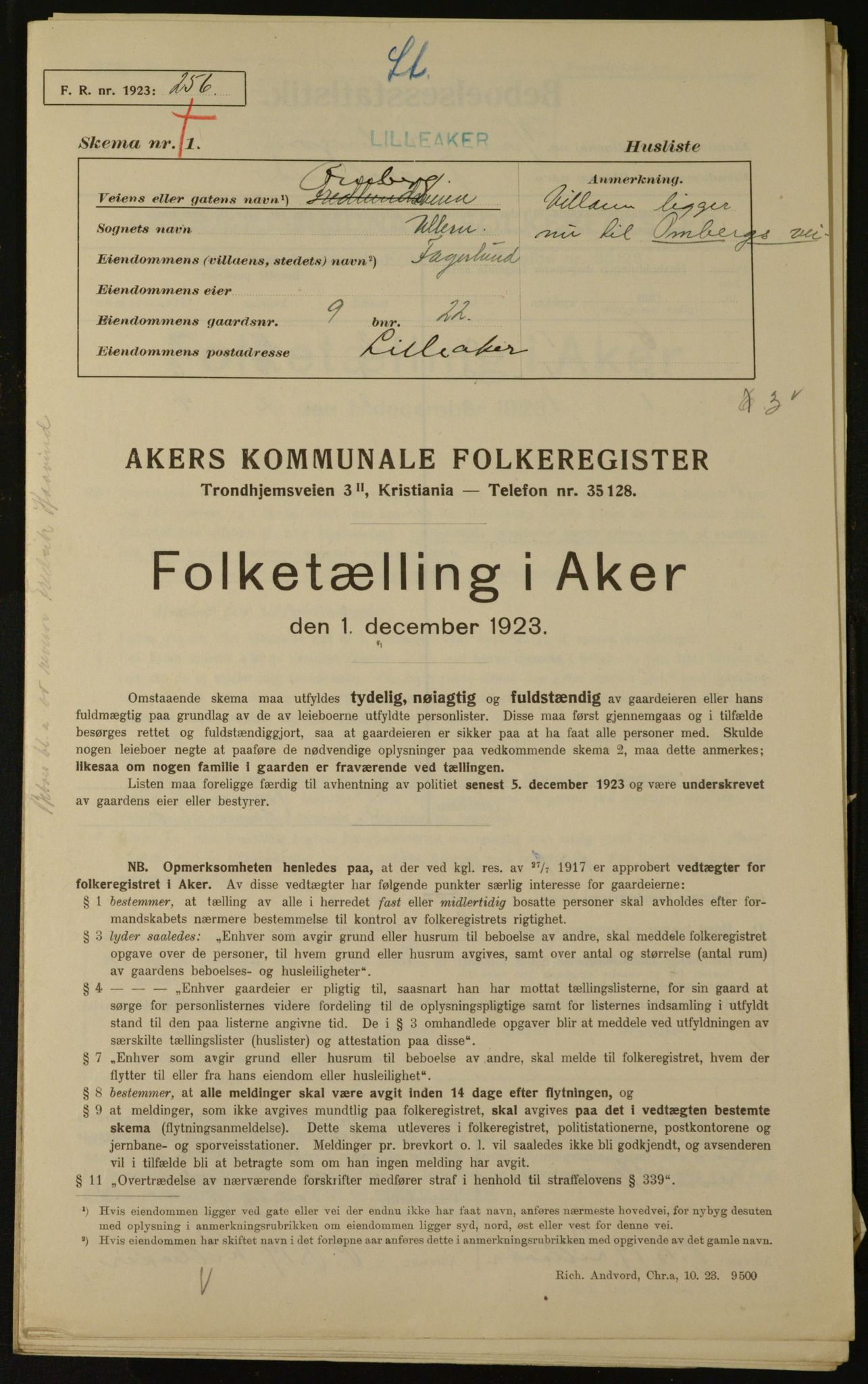 , Municipal Census 1923 for Aker, 1923, p. 1688