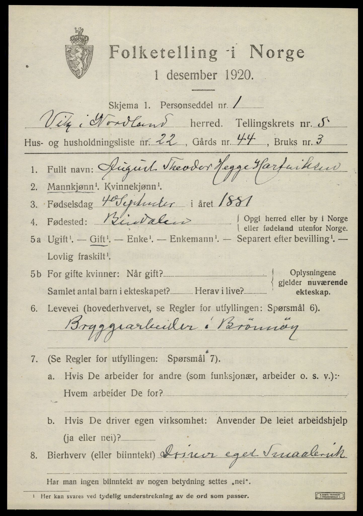 SAT, 1920 census for Vik, 1920, p. 3167