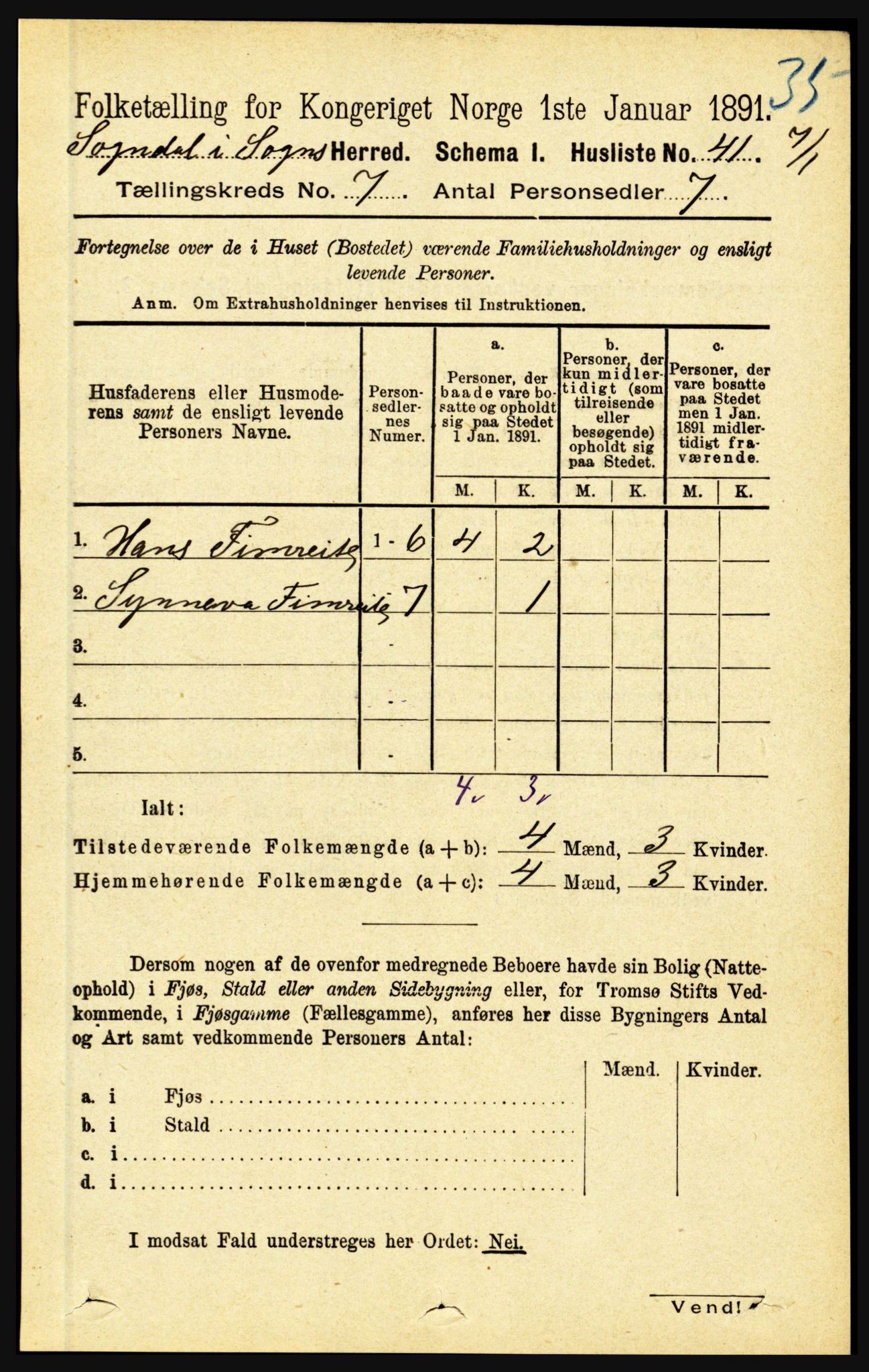 RA, 1891 census for 1420 Sogndal, 1891, p. 2970