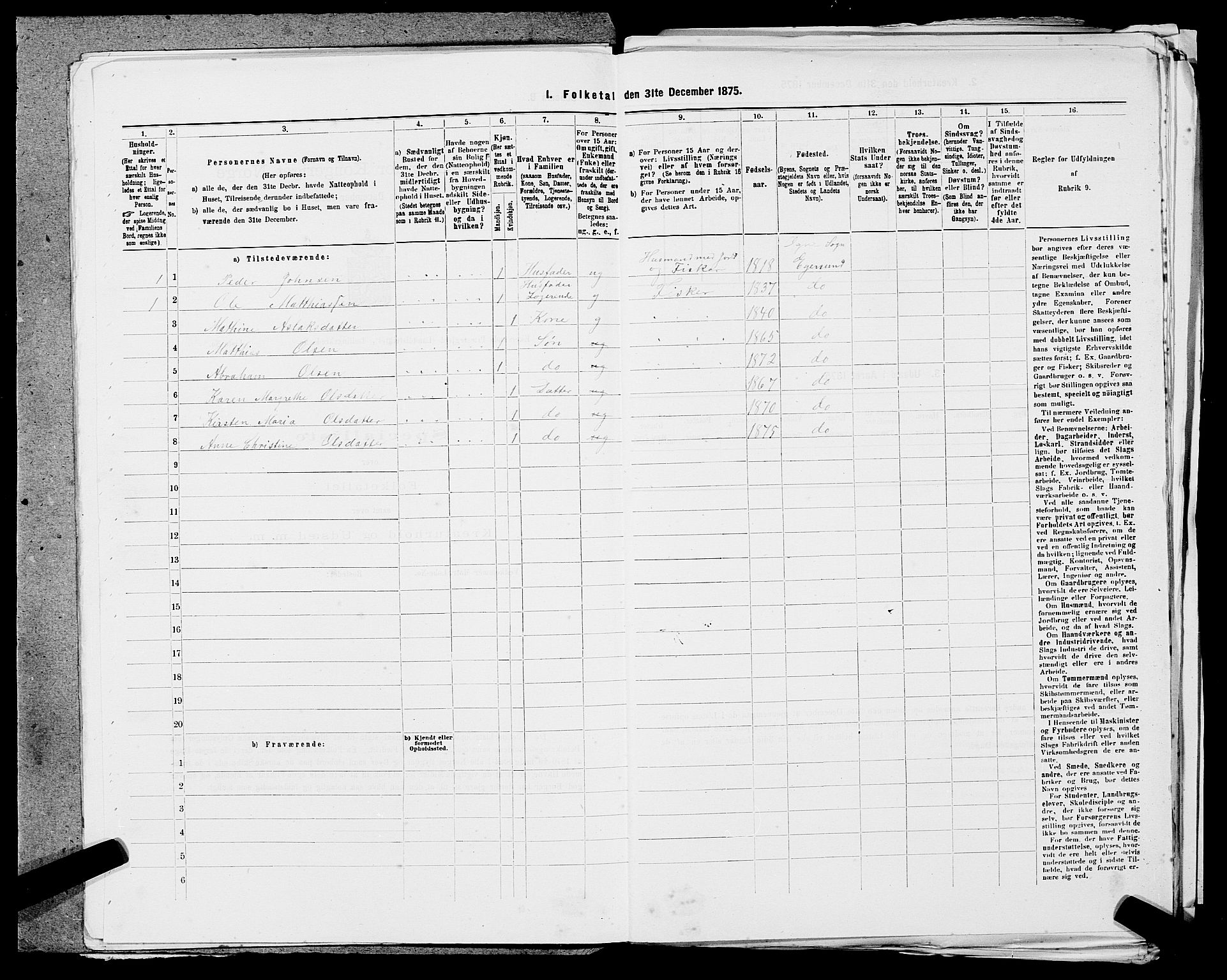 SAST, 1875 census for 1116L Eigersund/Eigersund og Ogna, 1875, p. 979