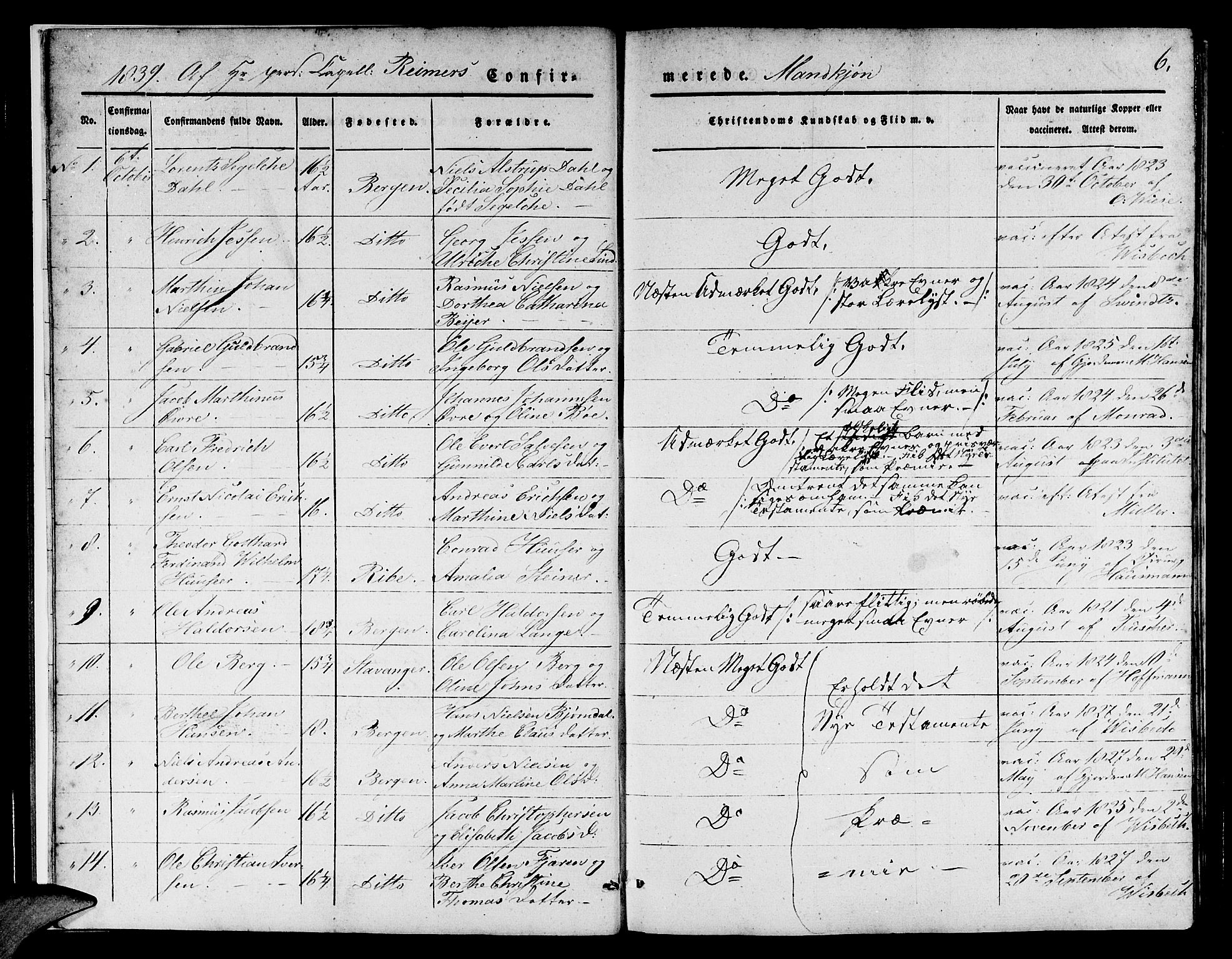 Domkirken sokneprestembete, SAB/A-74801/H/Hab/L0022: Parish register (copy) no. C 2, 1839-1854, p. 6