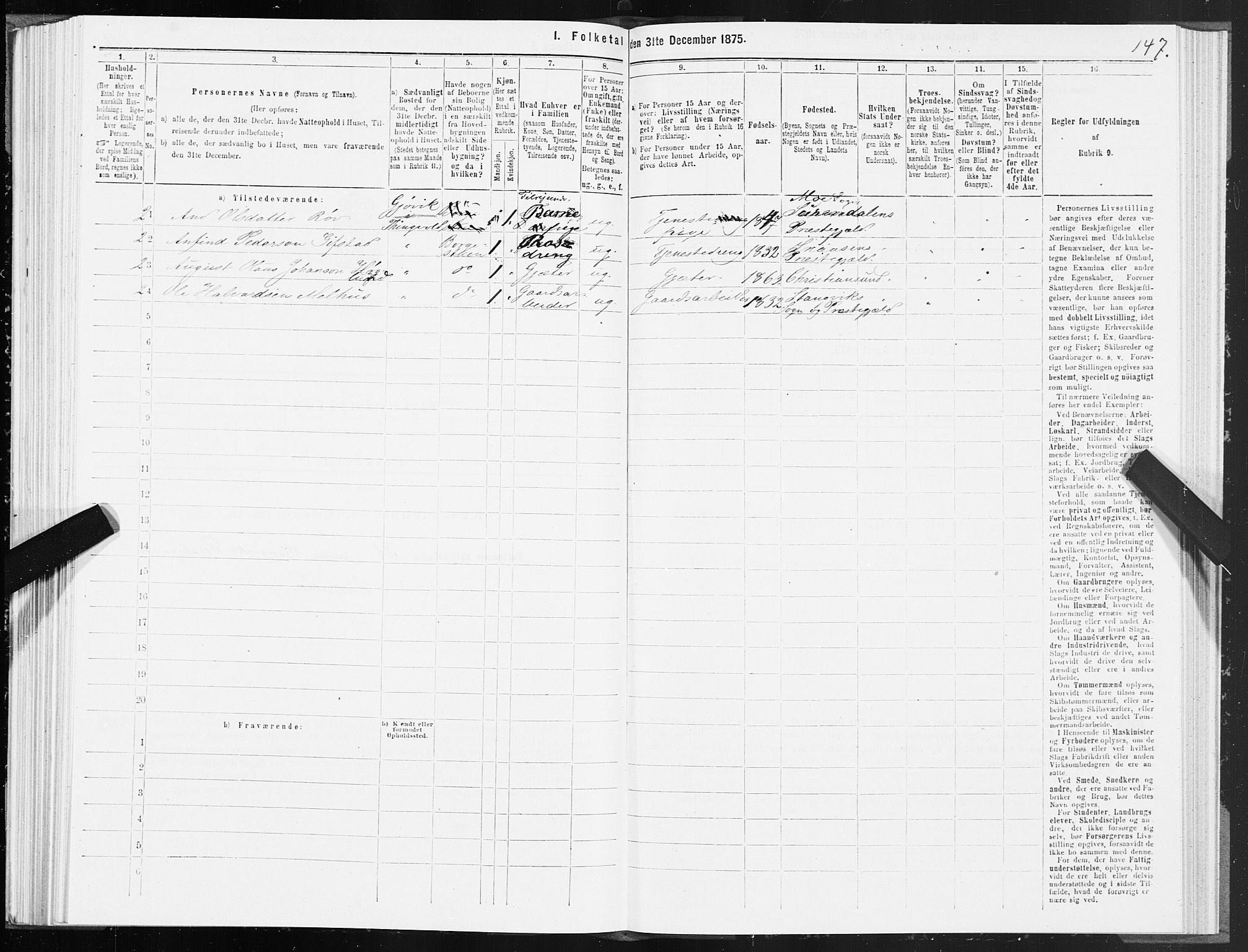 SAT, 1875 census for 1564P Stangvik, 1875, p. 1147