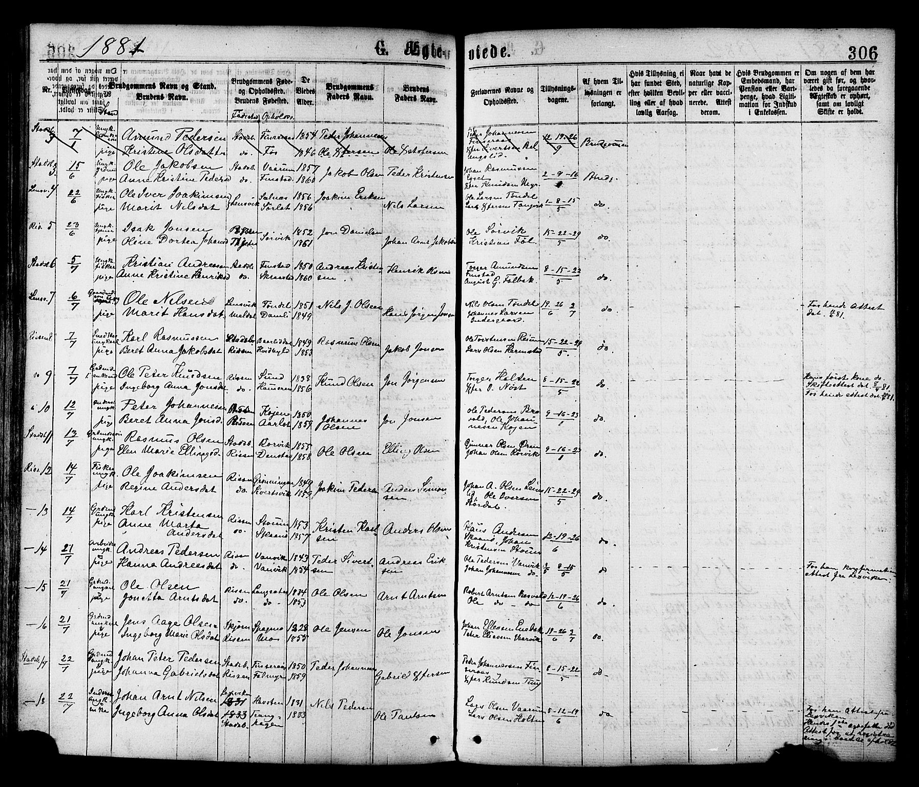 Ministerialprotokoller, klokkerbøker og fødselsregistre - Sør-Trøndelag, AV/SAT-A-1456/646/L0613: Parish register (official) no. 646A11, 1870-1884, p. 306