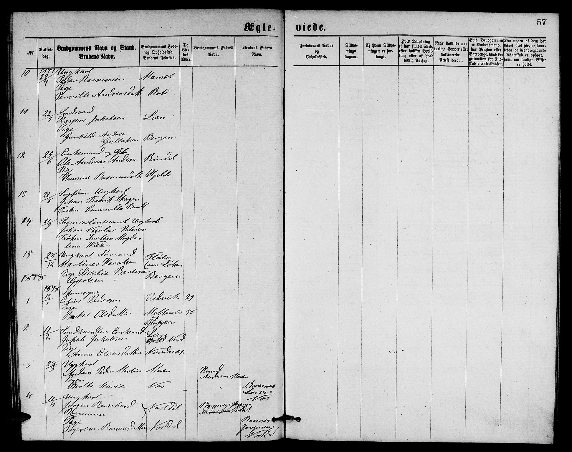 Eid sokneprestembete, AV/SAB-A-82301/H/Hab/Habb/L0001: Parish register (copy) no. B 1, 1877-1882, p. 57