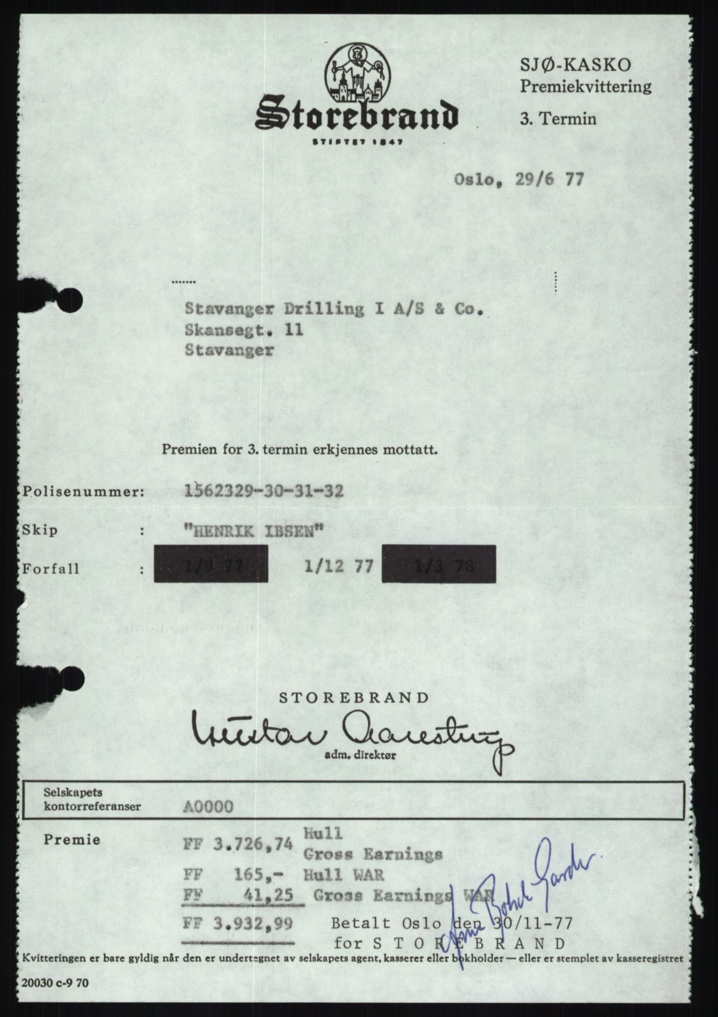 Pa 1503 - Stavanger Drilling AS, AV/SAST-A-101906/D/L0007: Korrespondanse og saksdokumenter, 1974-1981, p. 110