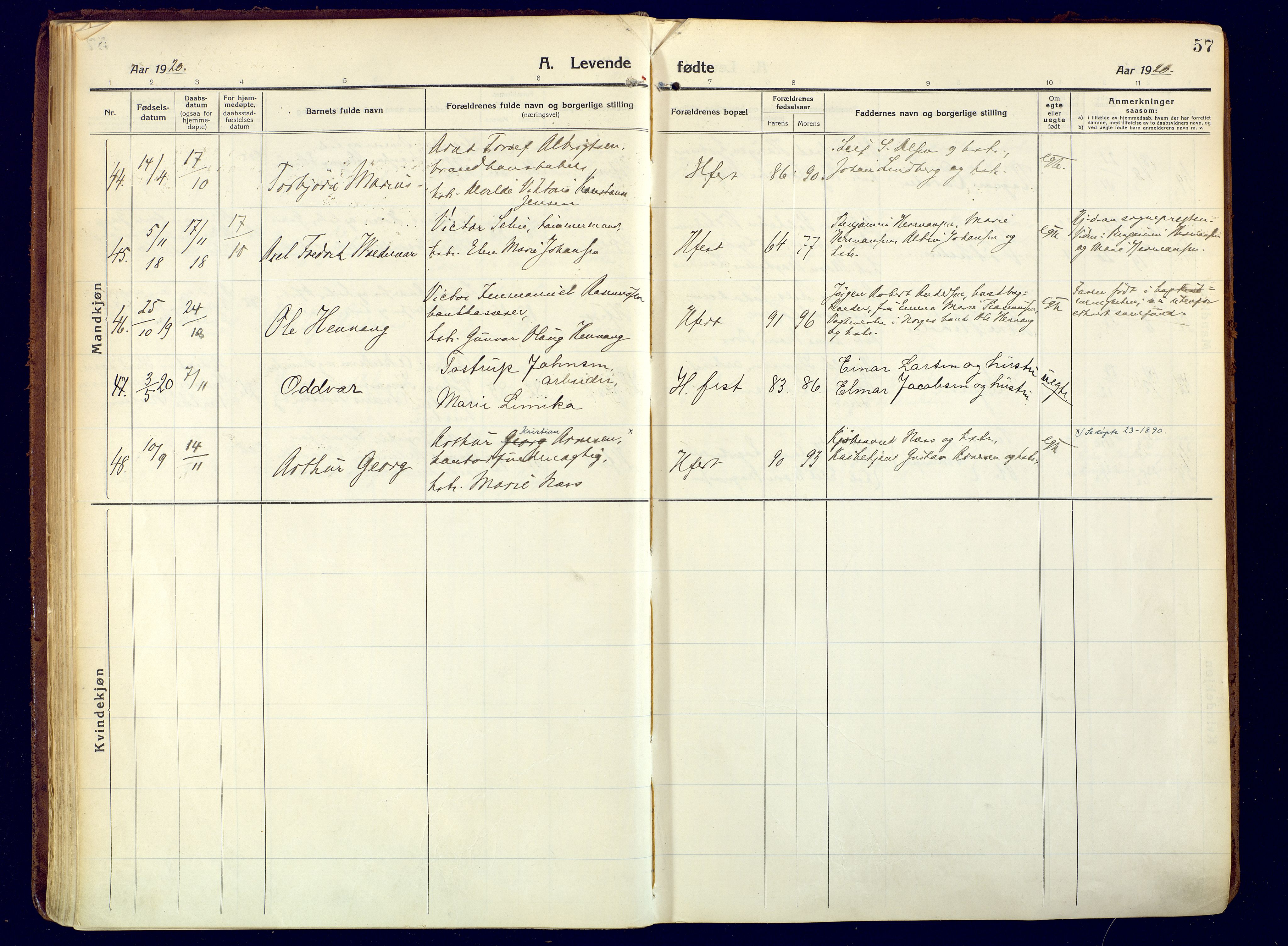 Hammerfest sokneprestkontor, SATØ/S-1347/H/Ha/L0015.kirke: Parish register (official) no. 15, 1916-1923, p. 57