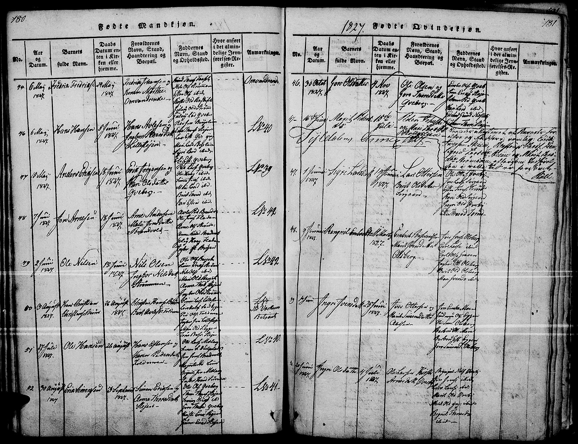 Tynset prestekontor, SAH/PREST-058/H/Ha/Haa/L0018: Parish register (official) no. 18, 1815-1829, p. 180-181
