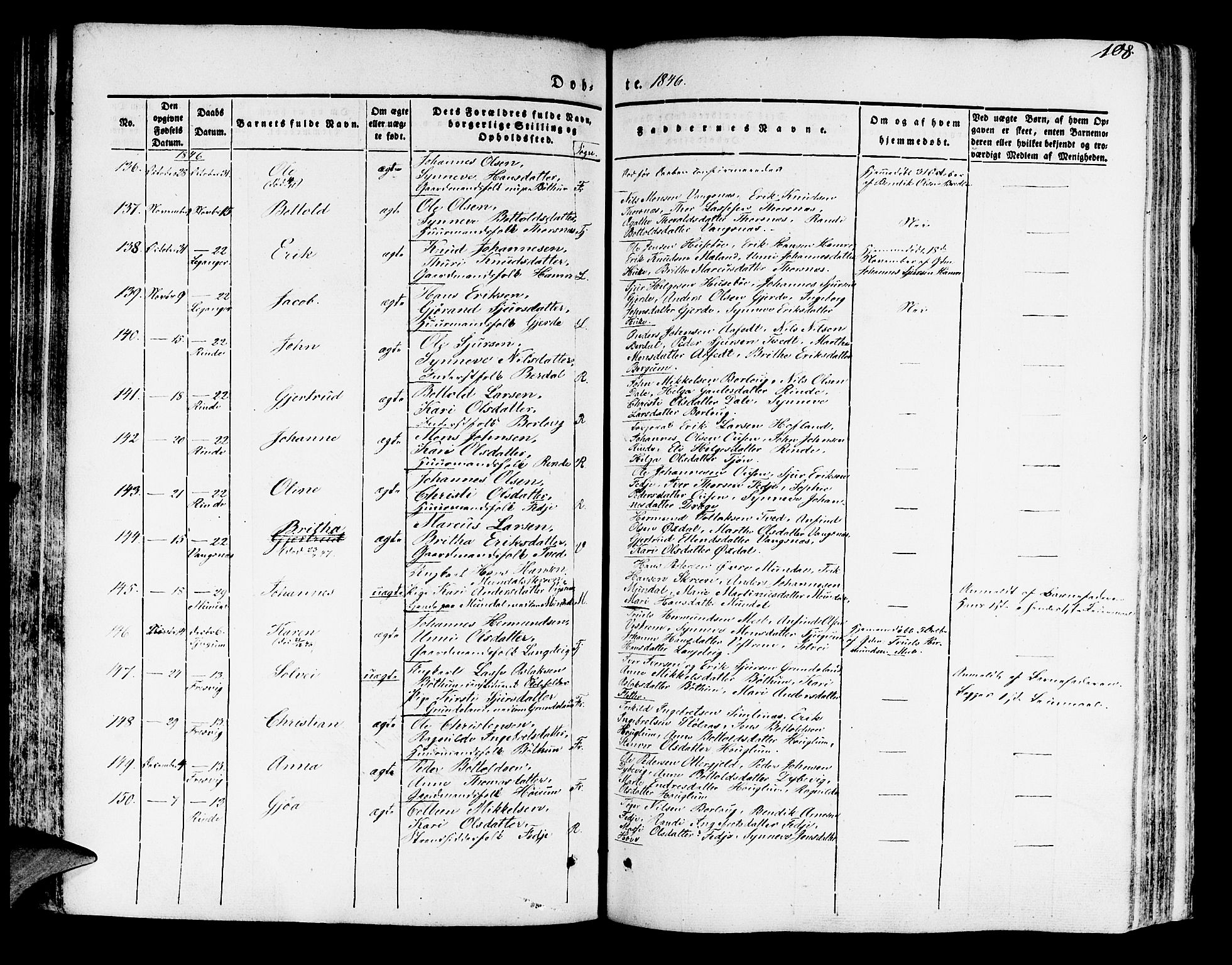 Leikanger sokneprestembete, AV/SAB-A-81001/H/Haa/Haaa/L0007: Parish register (official) no. A 7, 1838-1851, p. 108