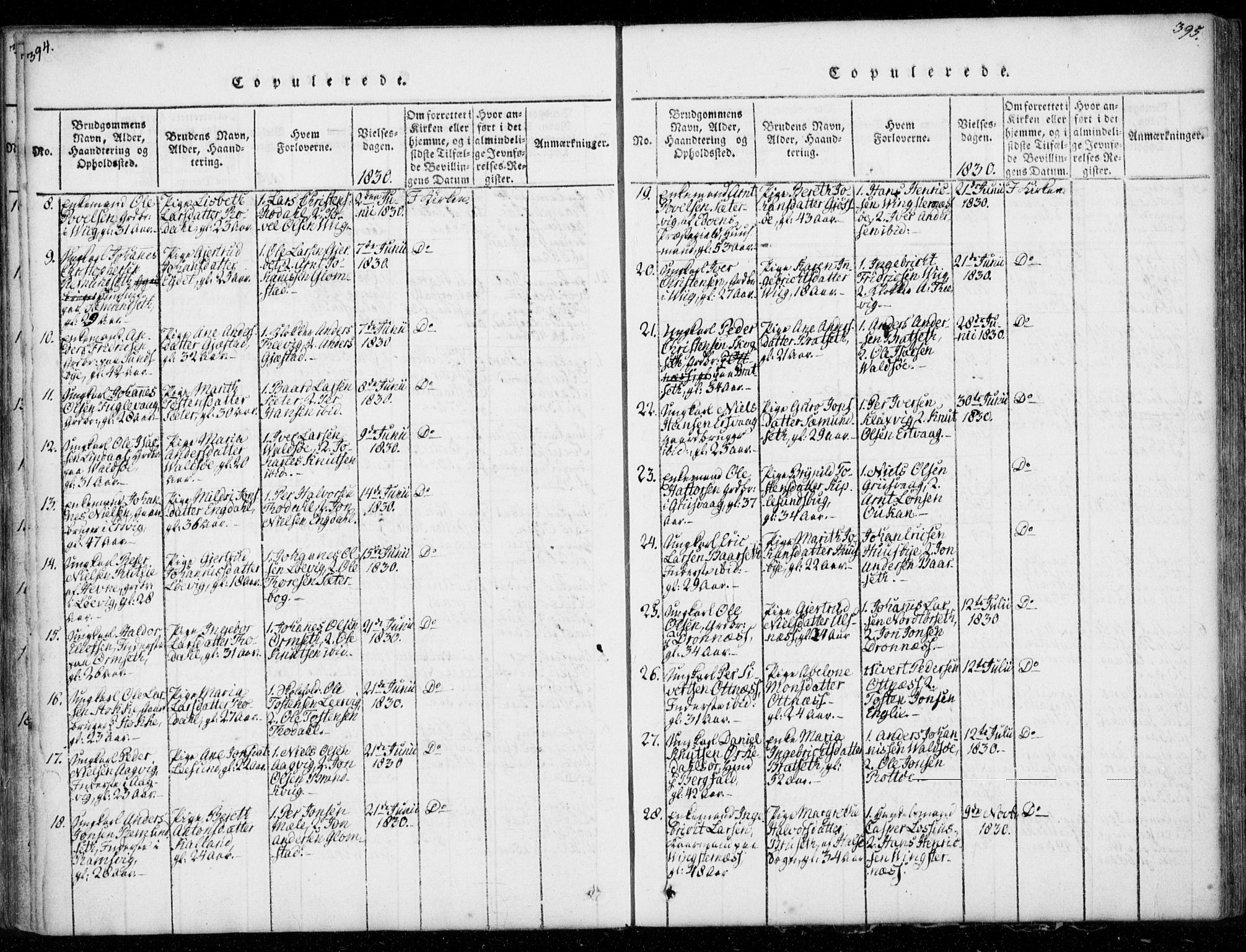 Ministerialprotokoller, klokkerbøker og fødselsregistre - Møre og Romsdal, AV/SAT-A-1454/578/L0903: Parish register (official) no. 578A02, 1819-1838, p. 394-395