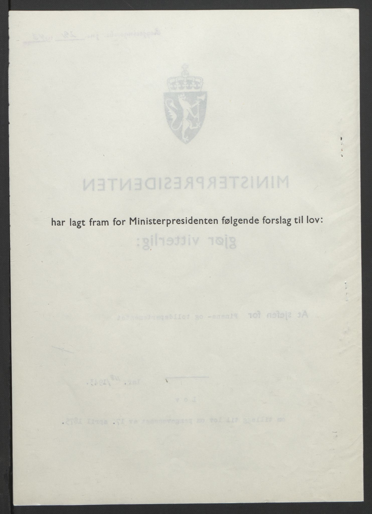 NS-administrasjonen 1940-1945 (Statsrådsekretariatet, de kommisariske statsråder mm), RA/S-4279/D/Db/L0099: Lover, 1943, p. 549