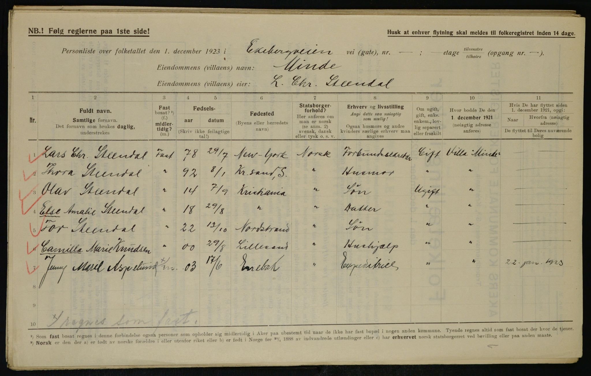 , Municipal Census 1923 for Aker, 1923, p. 37857