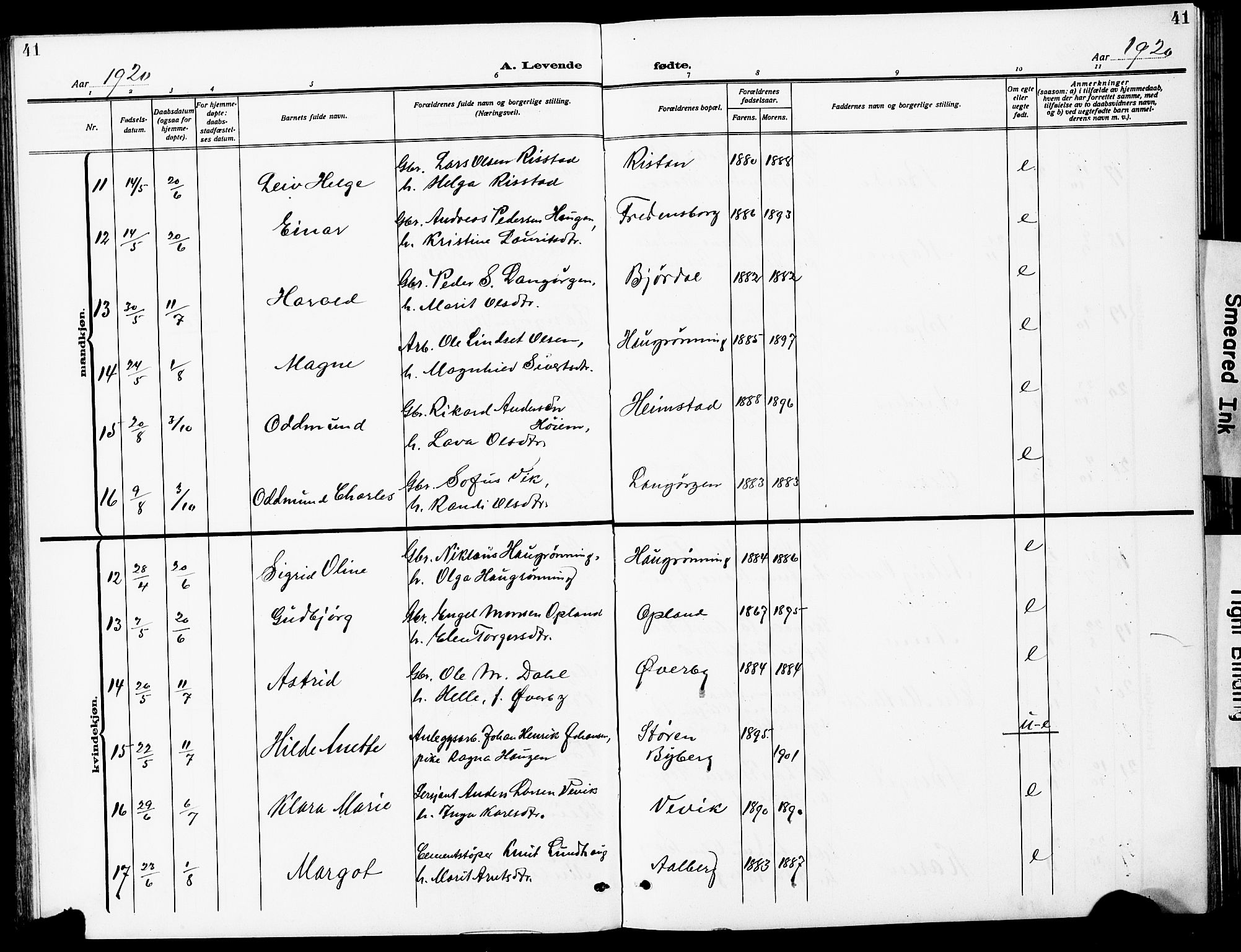 Ministerialprotokoller, klokkerbøker og fødselsregistre - Sør-Trøndelag, AV/SAT-A-1456/612/L0388: Parish register (copy) no. 612C04, 1909-1929, p. 41