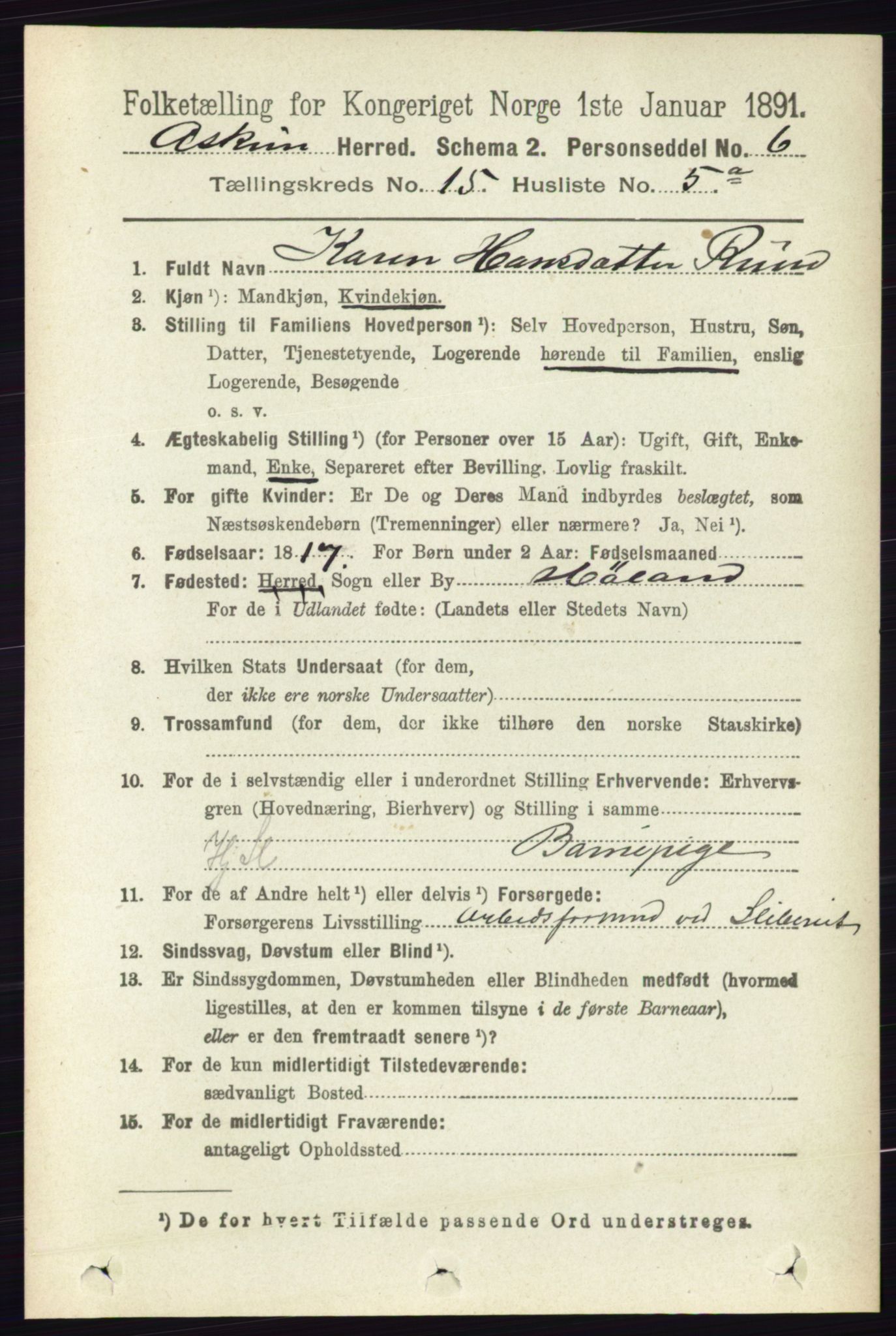 RA, 1891 census for 0124 Askim, 1891, p. 2460