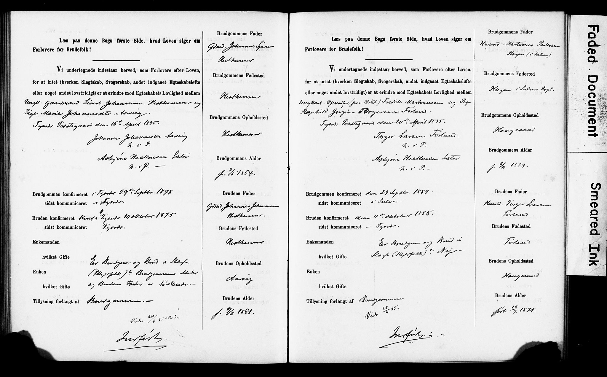 Tysvær sokneprestkontor, AV/SAST-A -101864/I/Ie/L0001: Banns register no. IX, 1886-1901