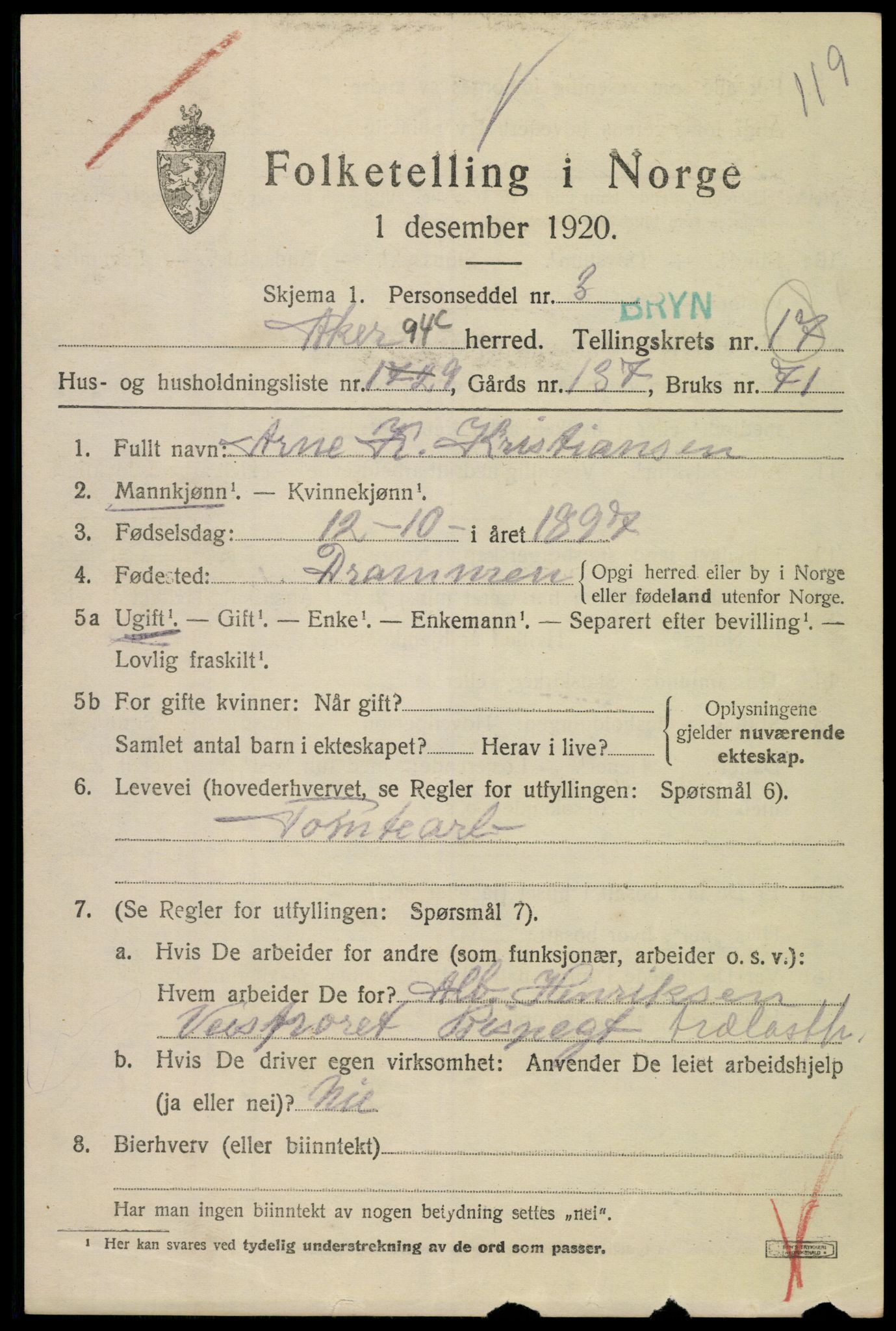 SAO, 1920 census for Aker, 1920, p. 106328